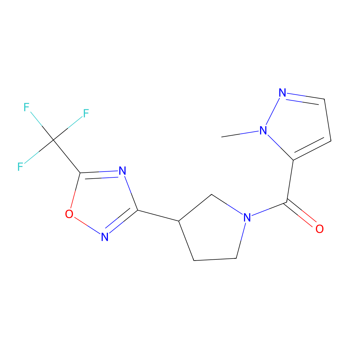 3-[1-(1-methyl-1H-pyrazole-5-carbonyl)pyrrolidin-3-yl]-5-(trifluoromethyl)-1,2,4-oxadiazole molecular structure, CAS 2034601-52-8