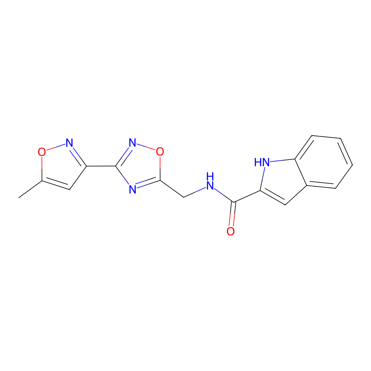 N-((3-(5-methylisoxazol-3-yl)-1,2,4-oxadiazol-5-yl)methyl)-1H-indole-2-carboxamide molecular structure, CAS 2034601-54-0