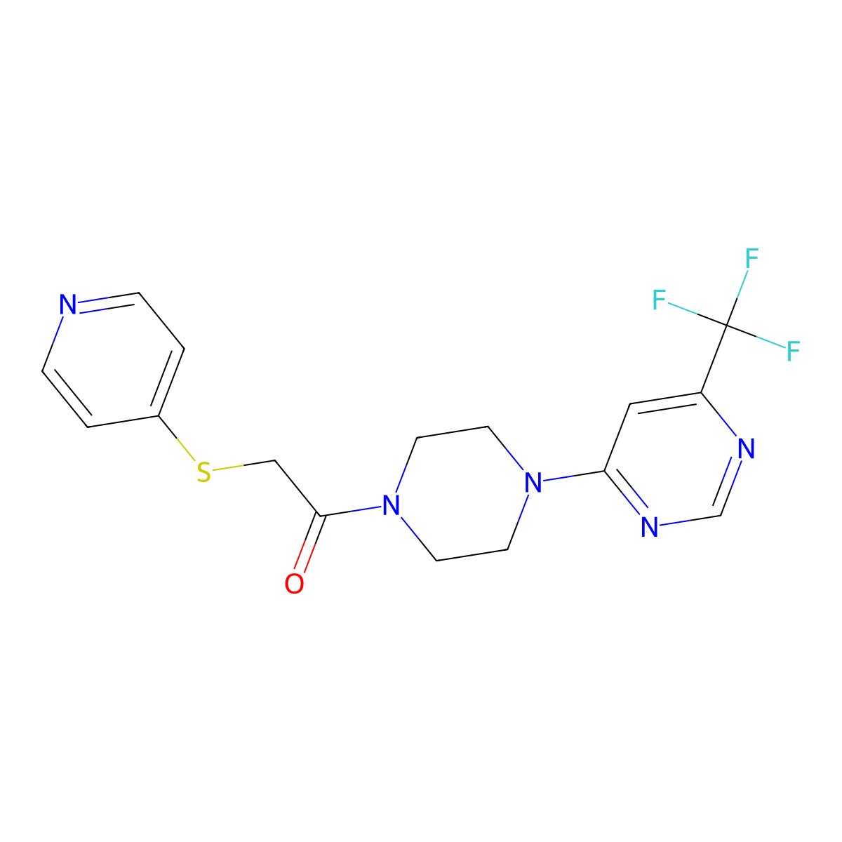 2-(Pyridin-4-ylthio)-1-(4-(6-(trifluoromethyl)pyrimidin-4-yl)piperazin-1-yl)ethanone molecular structure, CAS 2034601-55-1
