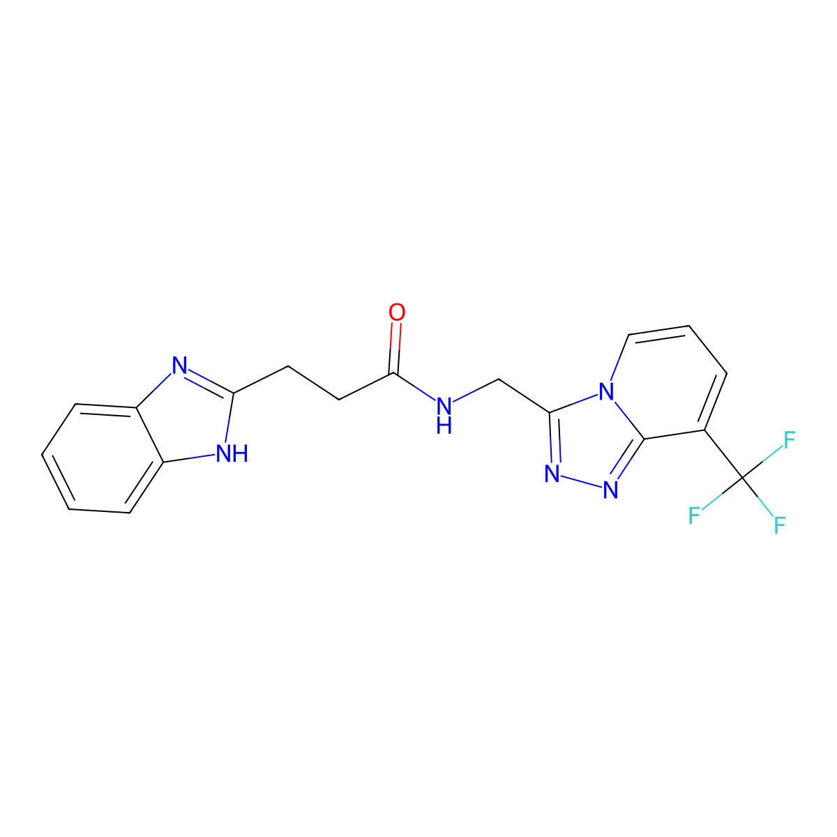 3-(1H-benzo[d]imidazol-2-yl)-N-((8-(trifluoromethyl)-[1,2,4]triazolo[4,3-a]pyridin-3-yl)methyl)propanamide molecular structure, CAS 2034601-58-4