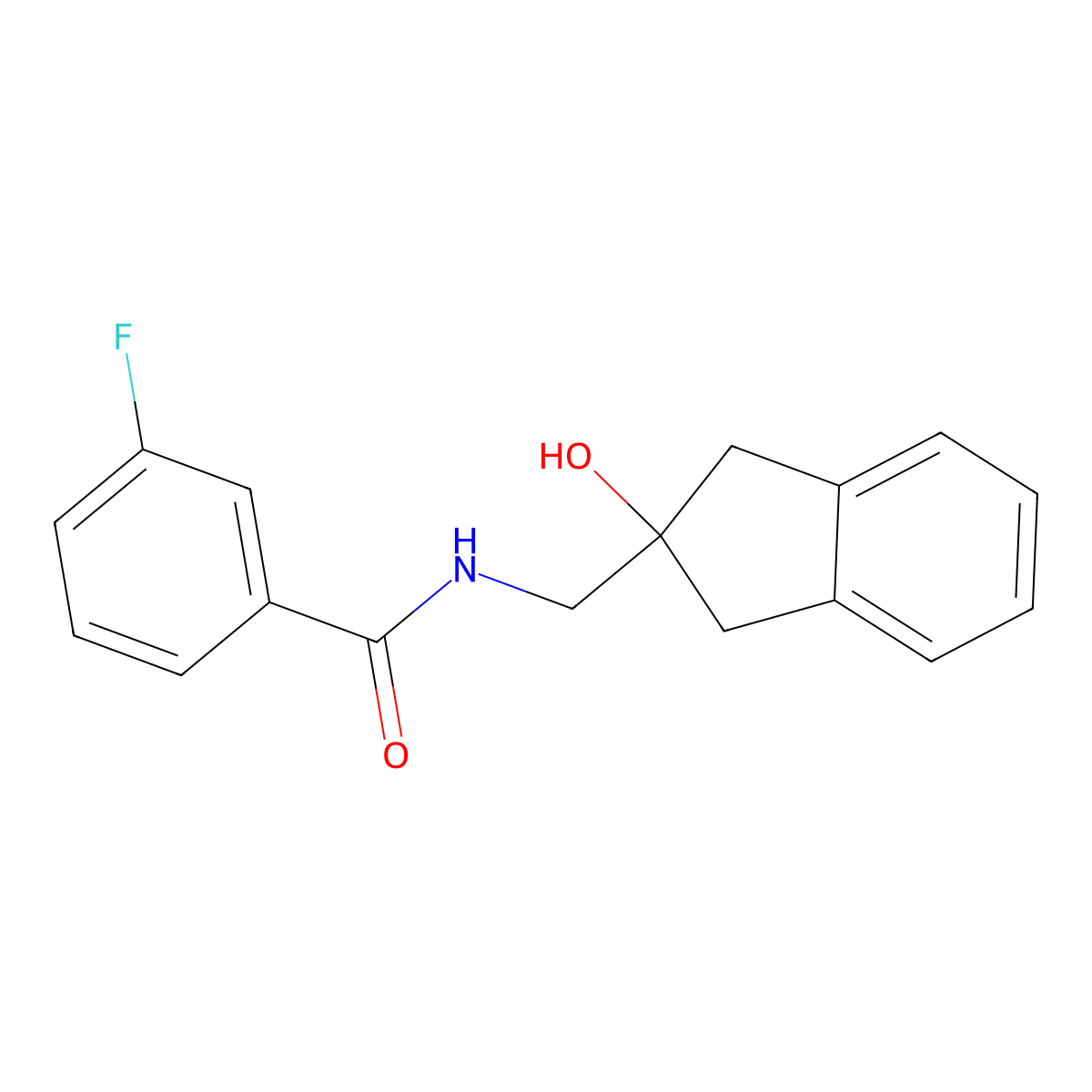 3-fluoro-N-((2-hydroxy-2,3-dihydro-1H-inden-2-yl)methyl)benzamide molecular structure, CAS 2034601-64-2