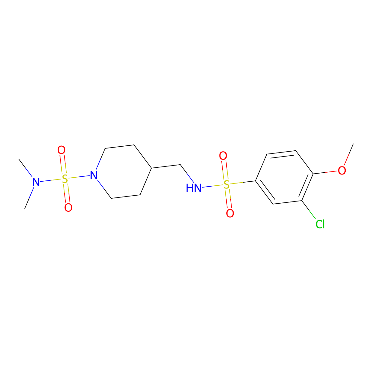 4-[(3-chloro-4-methoxybenzenesulfonamido)methyl]-N,N-dimethylpiperidine-1-sulfonamide molecular structure, CAS 2034601-65-3