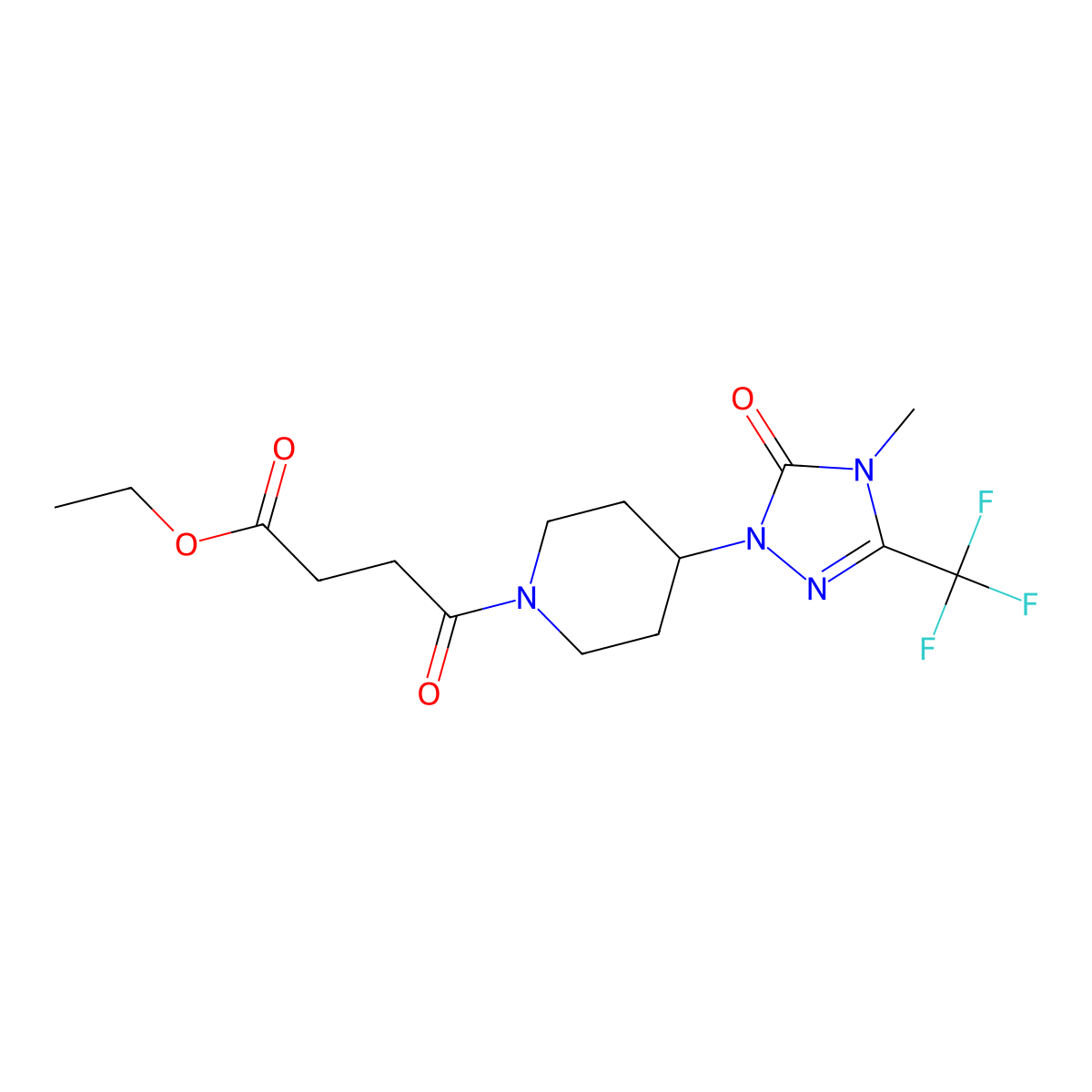 ethyl 4-(4-(4-methyl-5-oxo-3-(trifluoromethyl)-4,5-dihydro-1H-1,2,4-triazol-1-yl)piperidin-1-yl)-4-oxobutanoate molecular structure, CAS 2034601-67-5