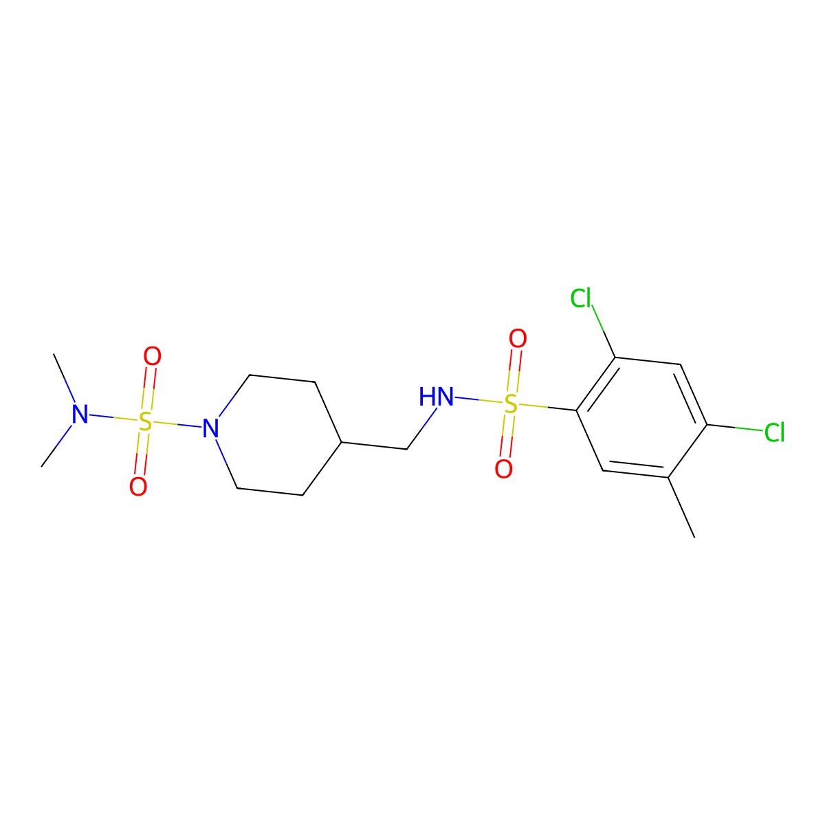 4-[(2,4-dichloro-5-methylbenzenesulfonamido)methyl]-N,N-dimethylpiperidine-1-sulfonamide molecular structure, CAS 2034601-72-2