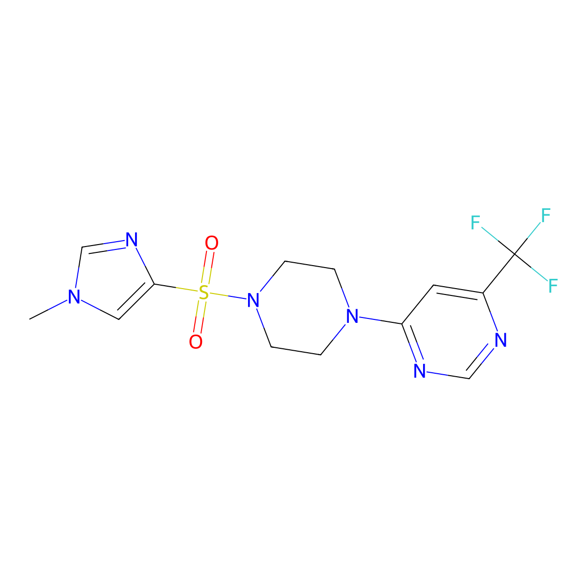 4-(4-((1-methyl-1H-imidazol-4-yl)sulfonyl)piperazin-1-yl)-6-(trifluoromethyl)pyrimidine molecular structure, CAS 2034601-78-8
