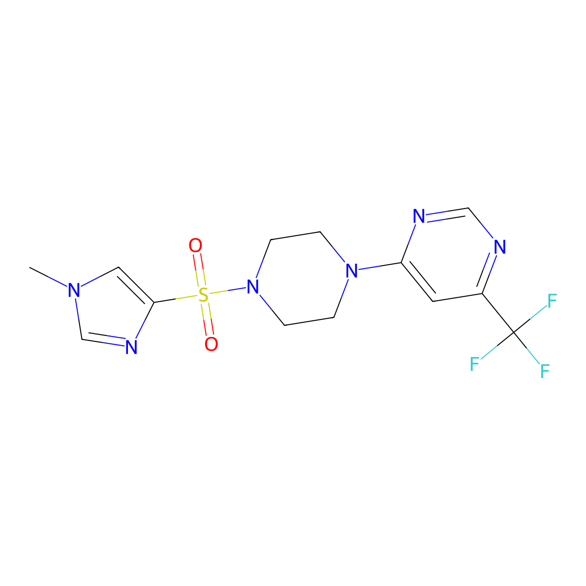 4-(4-((1-methyl-1H-imidazol-4-yl)sulfonyl)piperazin-1-yl)-6-(trifluoromethyl)pyrimidine molecular structure, CAS 2034601-78-8