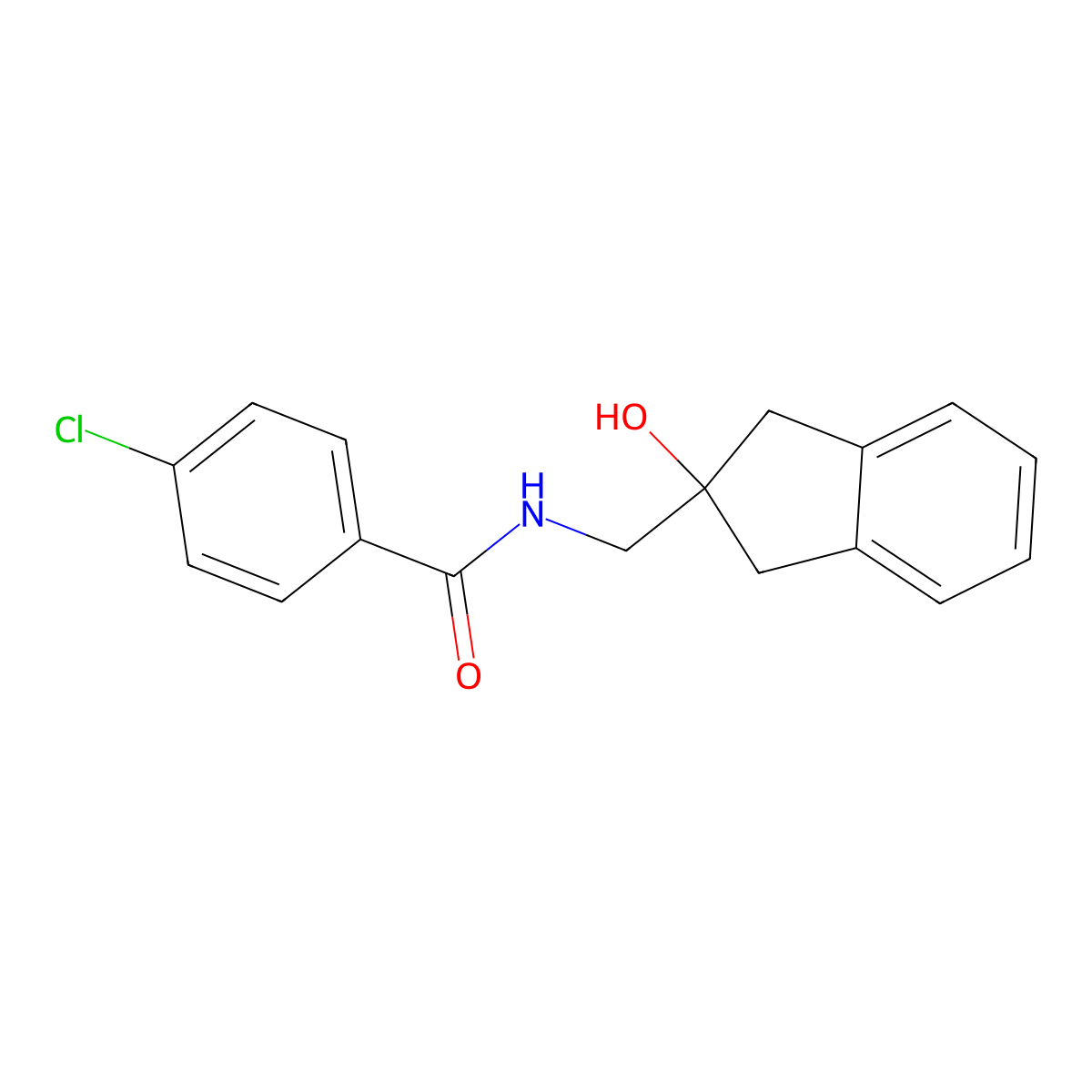 4-chloro-N-((2-hydroxy-2,3-dihydro-1H-inden-2-yl)methyl)benzamide molecular structure, CAS 2034601-85-7