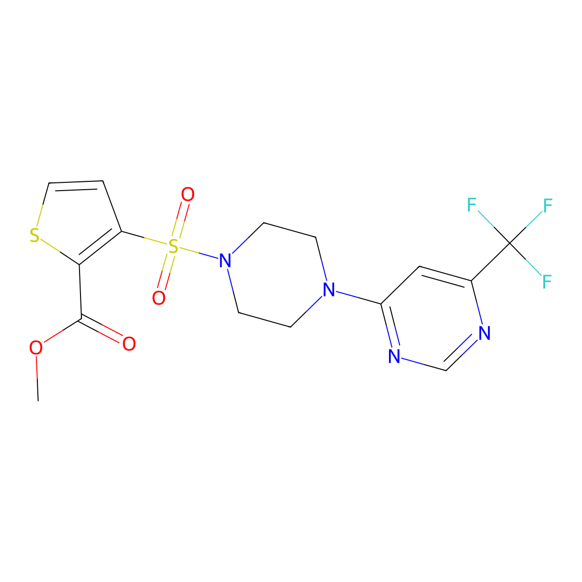 Methyl 3-({4-[6-(trifluoromethyl)pyrimidin-4-yl]piperazin-1-yl}sulfonyl)thiophene-2-carboxylate molecular structure, CAS 2034601-98-2