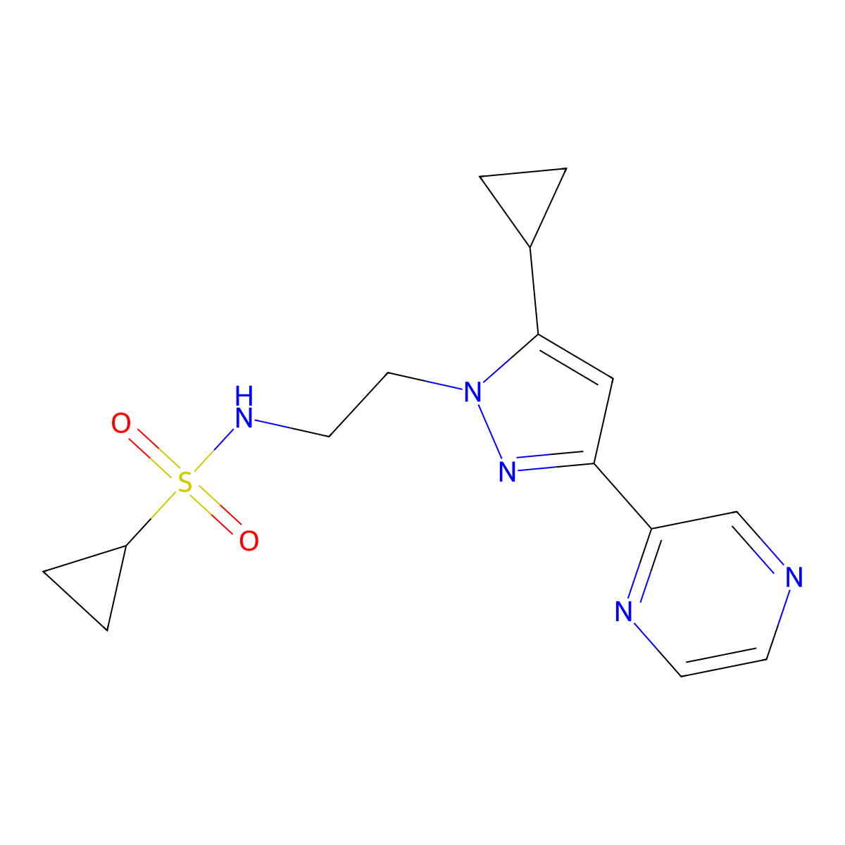 N-{2-[5-cyclopropyl-3-(pyrazin-2-yl)-1H-pyrazol-1-yl]ethyl}cyclopropanesulfonamide molecular structure, CAS 2034602-04-3