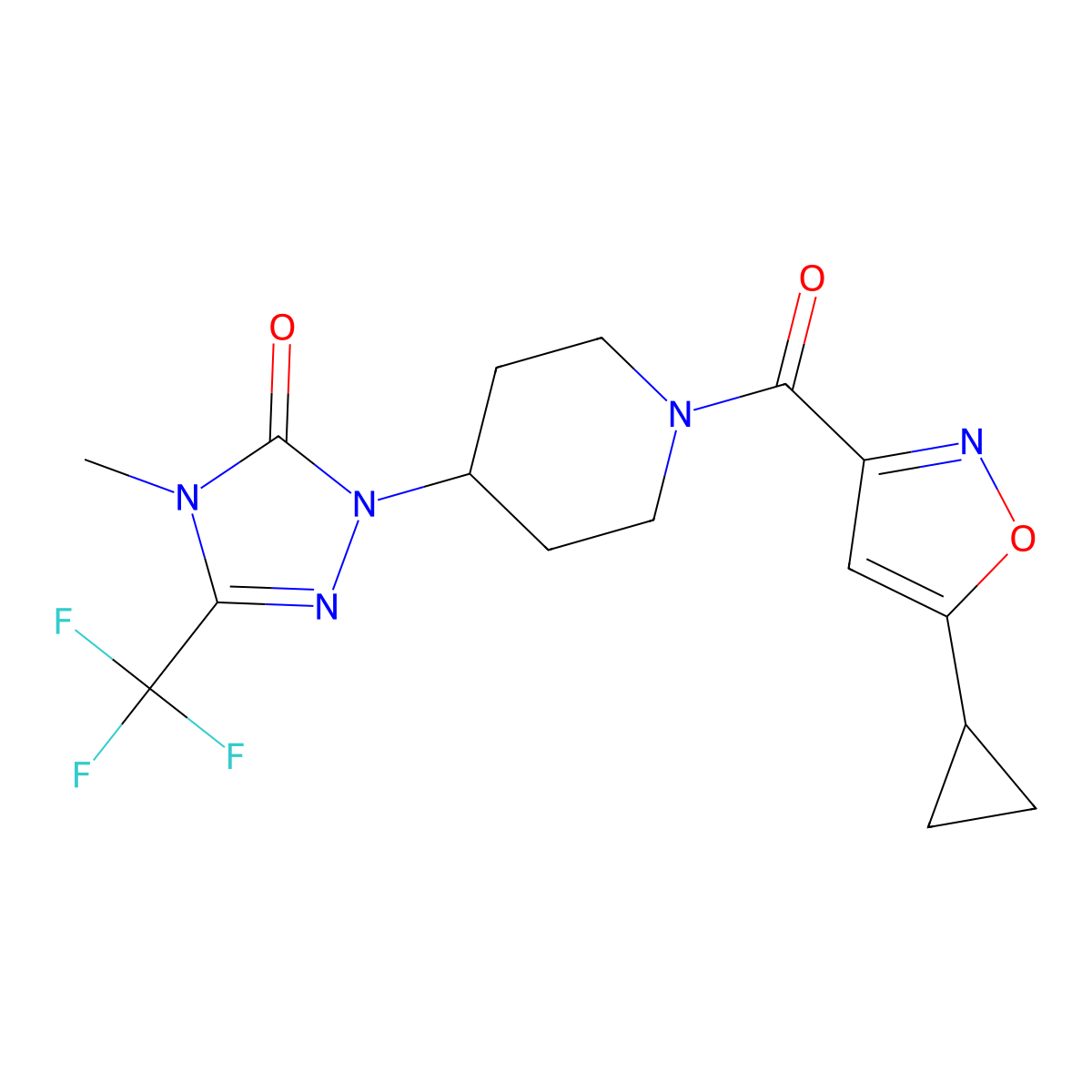 1-(1-(5-cyclopropylisoxazole-3-carbonyl)piperidin-4-yl)-4-methyl-3-(trifluoromethyl)-1H-1,2,4-triazol-5(4H)-one molecular structure, CAS 2034602-10-1
