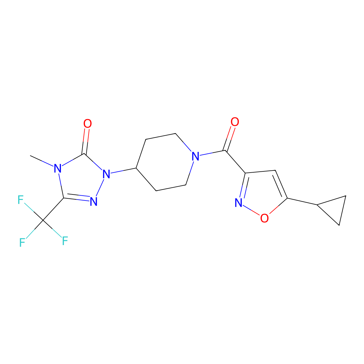 1-(1-(5-cyclopropylisoxazole-3-carbonyl)piperidin-4-yl)-4-methyl-3-(trifluoromethyl)-1H-1,2,4-triazol-5(4H)-one molecular structure, CAS 2034602-10-1