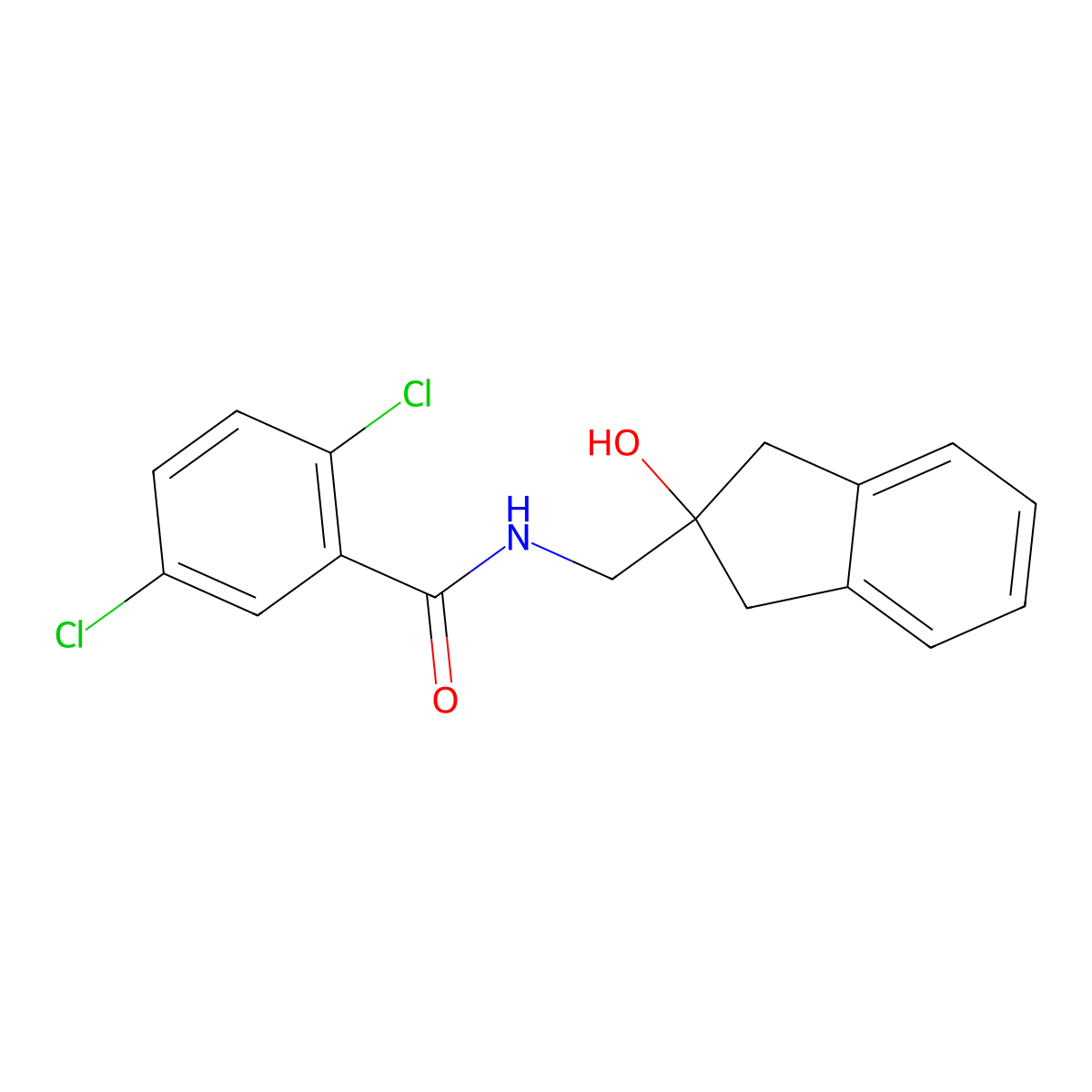 2,5-dichloro-N-((2-hydroxy-2,3-dihydro-1H-inden-2-yl)methyl)benzamide molecular structure, CAS 2034602-16-7