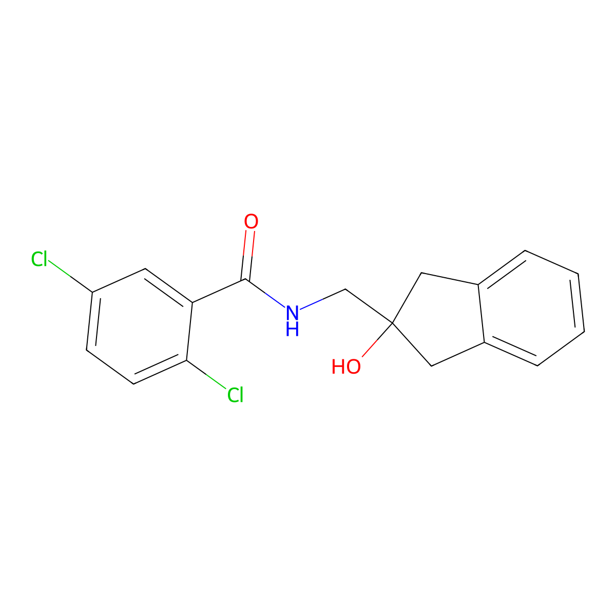 2,5-dichloro-N-((2-hydroxy-2,3-dihydro-1H-inden-2-yl)methyl)benzamide molecular structure, CAS 2034602-16-7
