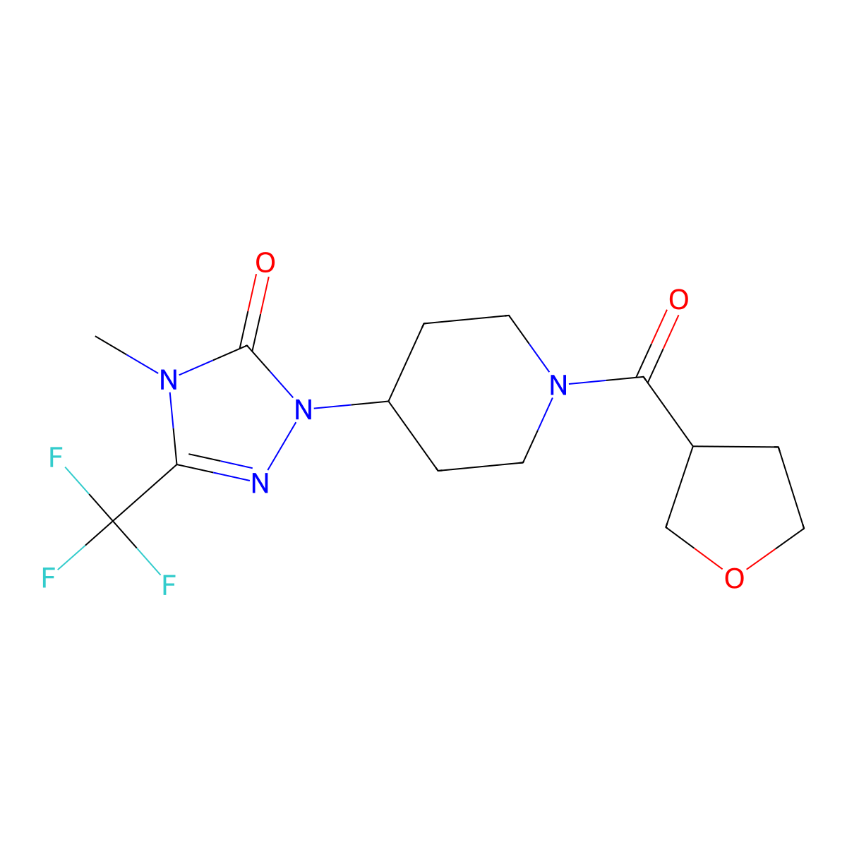 4-methyl-1-(1-(tetrahydrofuran-3-carbonyl)piperidin-4-yl)-3-(trifluoromethyl)-1H-1,2,4-triazol-5(4H)-one molecular structure, CAS 2034602-18-9