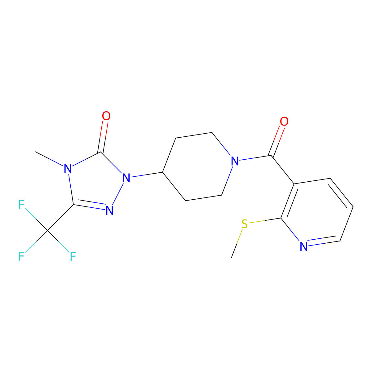 4-methyl-1-(1-(2-(methylthio)nicotinoyl)piperidin-4-yl)-3-(trifluoromethyl)-1H-1,2,4-triazol-5(4H)-one molecular structure, CAS 2034602-25-8
