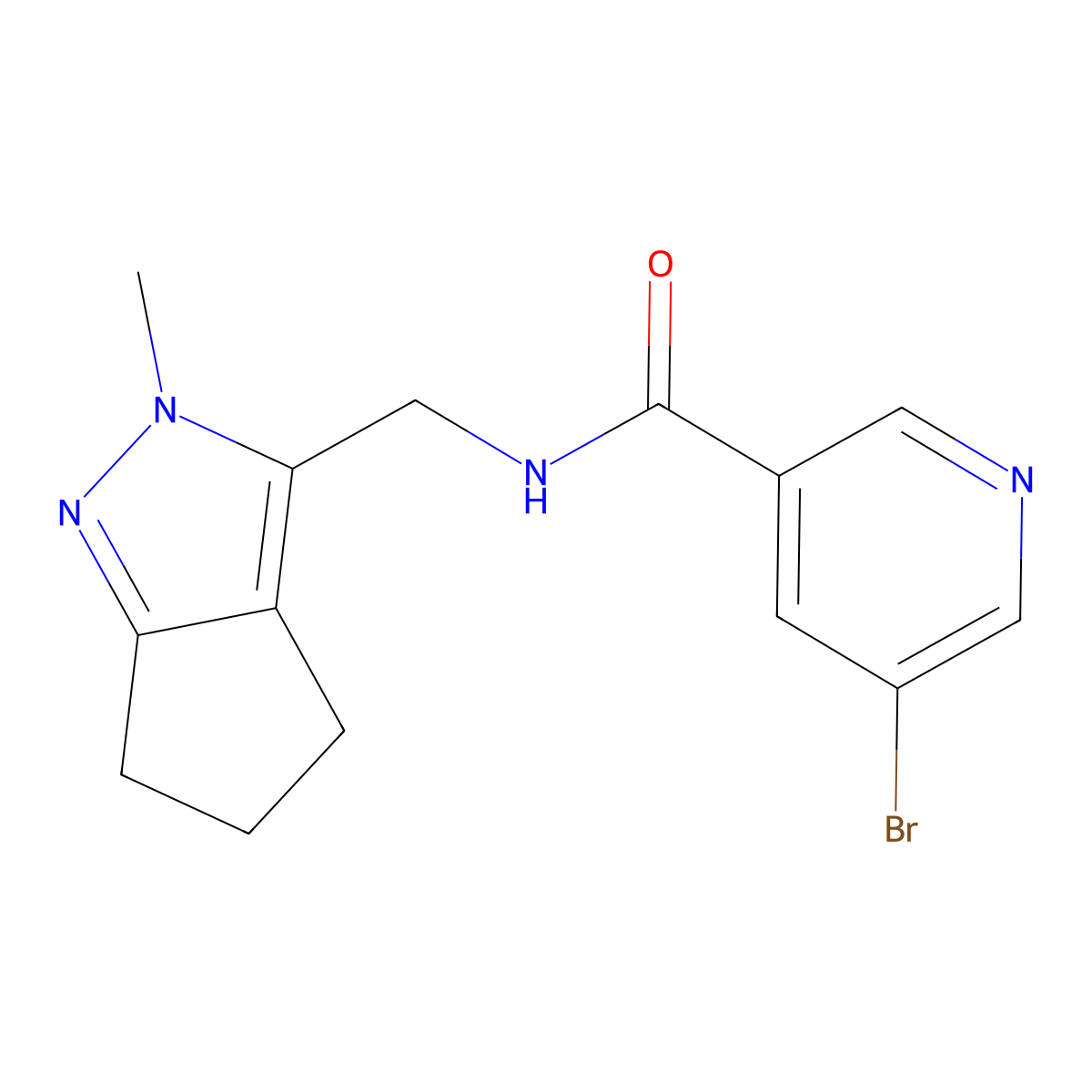 5-bromo-N-((2-methyl-2,4,5,6-tetrahydrocyclopenta[c]pyrazol-3-yl)methyl)nicotinamide molecular structure, CAS 2034602-40-7