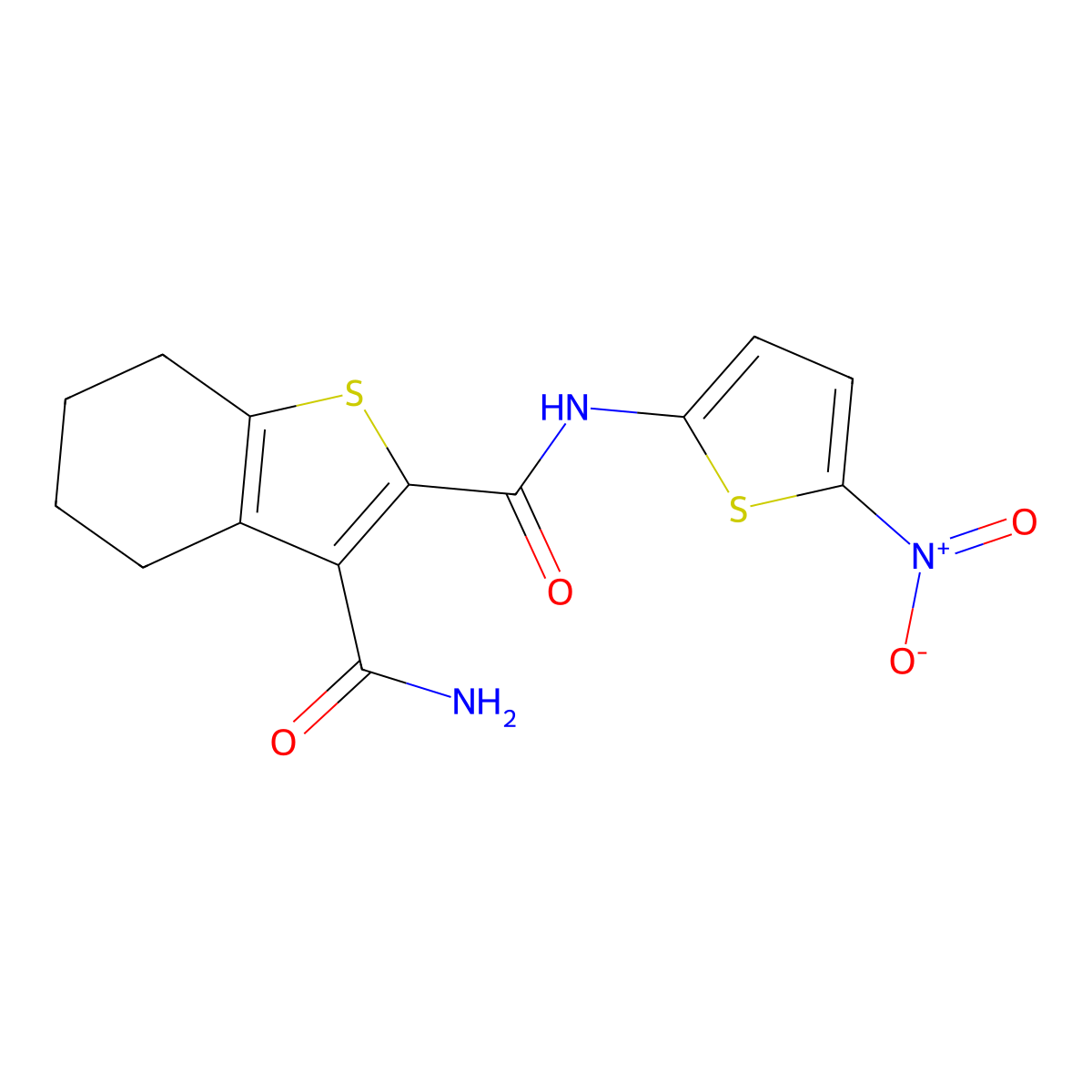 N2-(5-nitrothiophen-2-yl)-4,5,6,7-tetrahydrobenzo[b]thiophene-2,3-dicarboxamide molecular structure, CAS 2034602-43-0