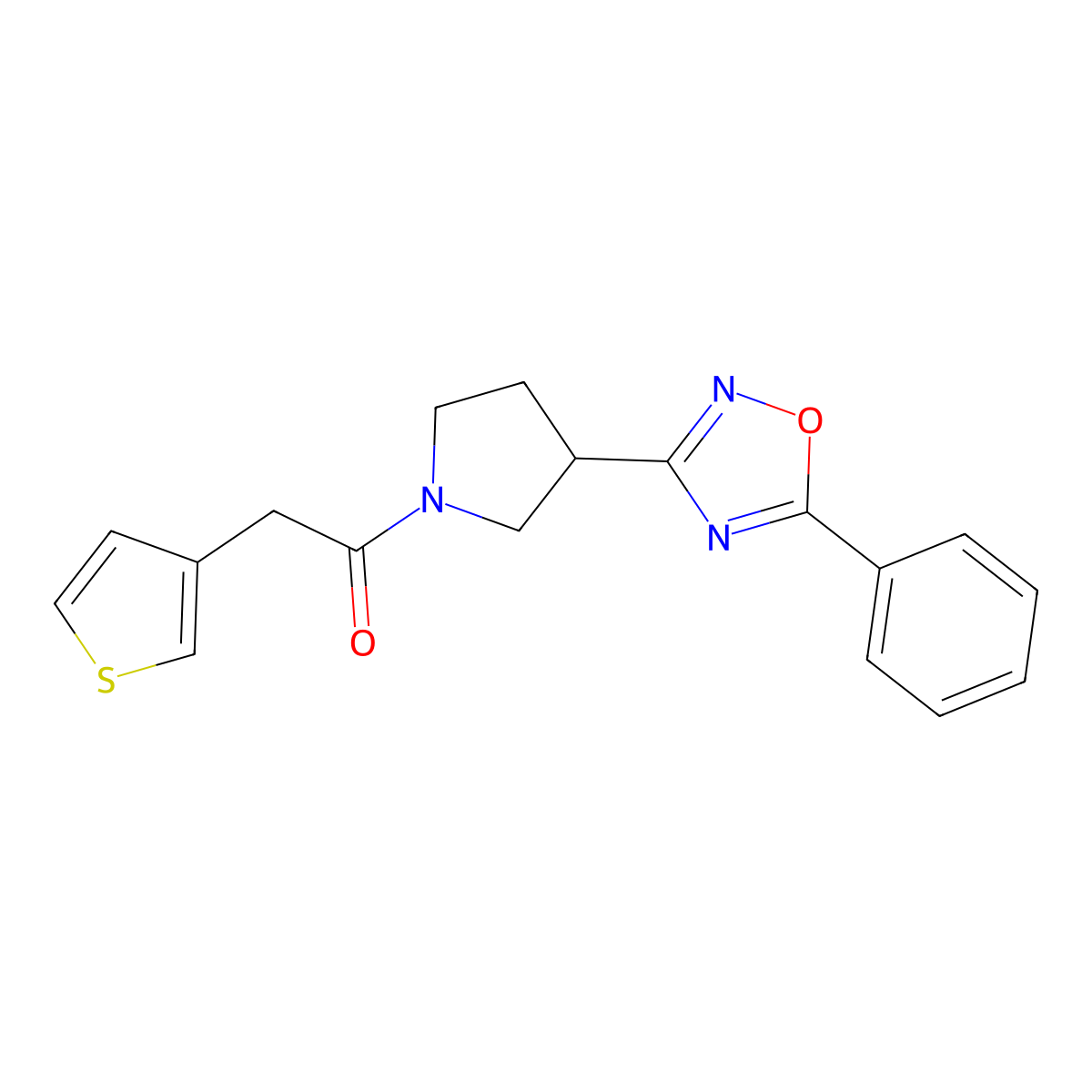 1-(3-(5-Phenyl-1,2,4-oxadiazol-3-yl)pyrrolidin-1-yl)-2-(thiophen-3-yl)ethanone molecular structure, CAS 2034602-51-0