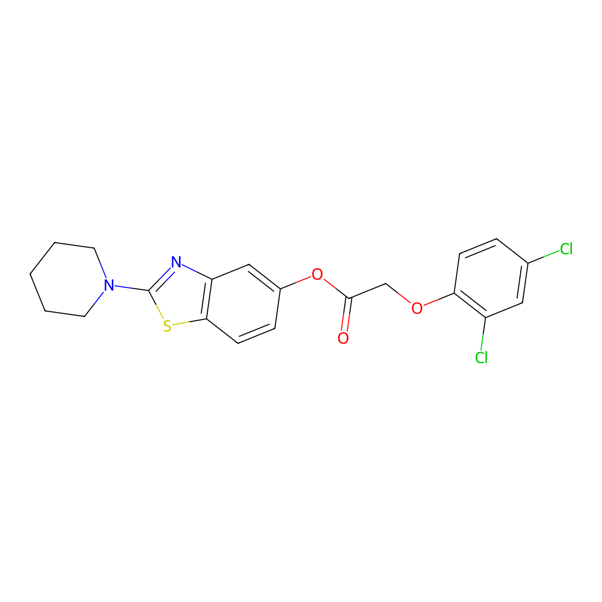 2-(Piperidin-1-yl)benzo[d]thiazol-5-yl 2-(2,4-dichlorophenoxy)acetate molecular structure, CAS 2034602-53-2