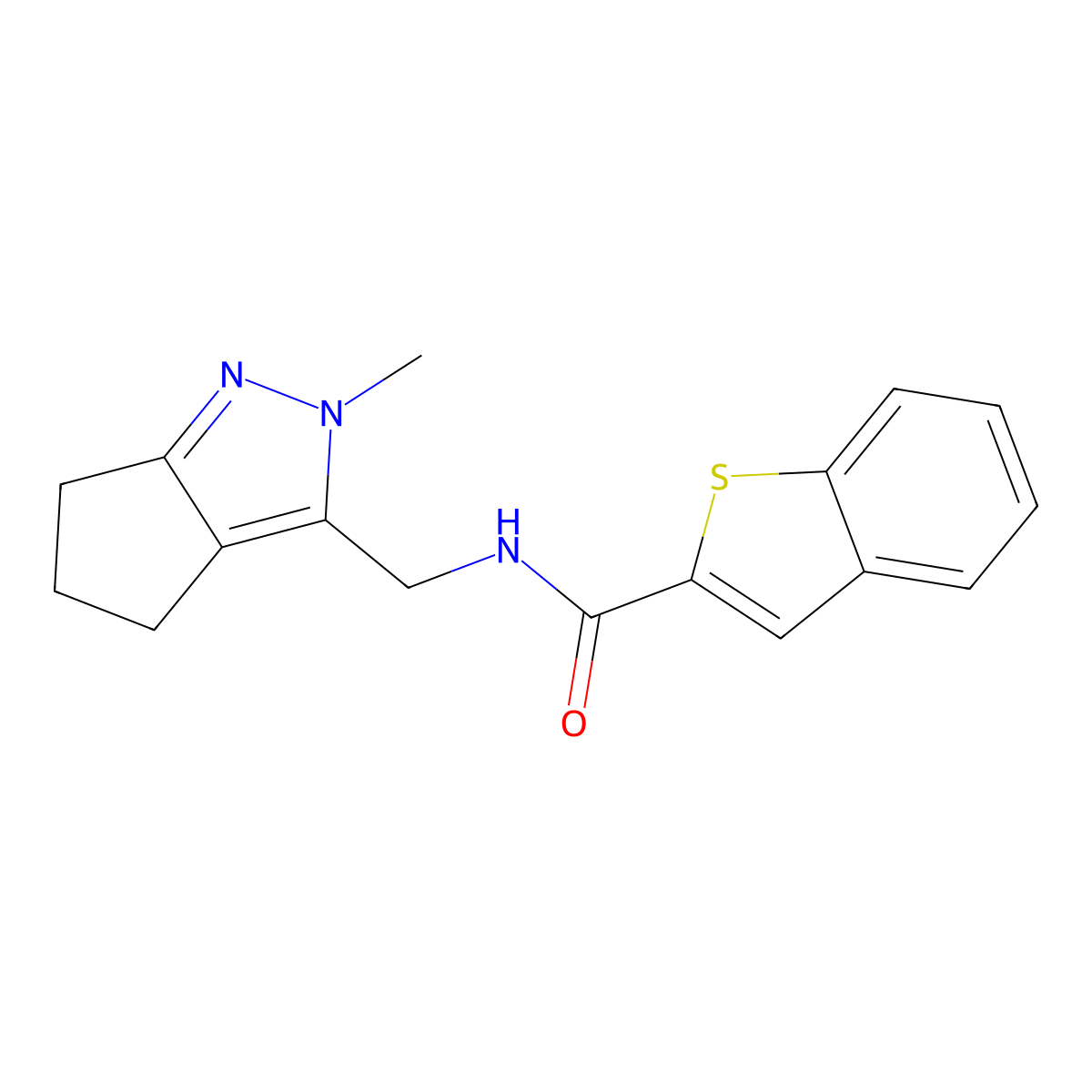 N-((2-methyl-2,4,5,6-tetrahydrocyclopenta[c]pyrazol-3-yl)methyl)benzo[b]thiophene-2-carboxamide molecular structure, CAS 2034602-54-3