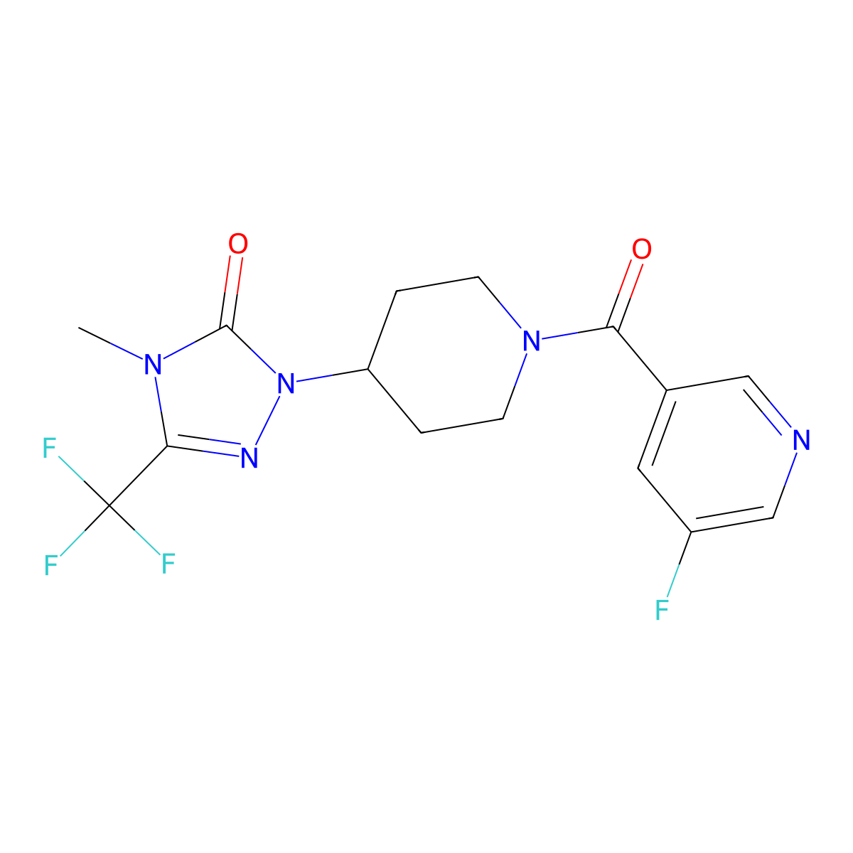 1-(1-(5-fluoronicotinoyl)piperidin-4-yl)-4-methyl-3-(trifluoromethyl)-1H-1,2,4-triazol-5(4H)-one molecular structure, CAS 2034602-60-1
