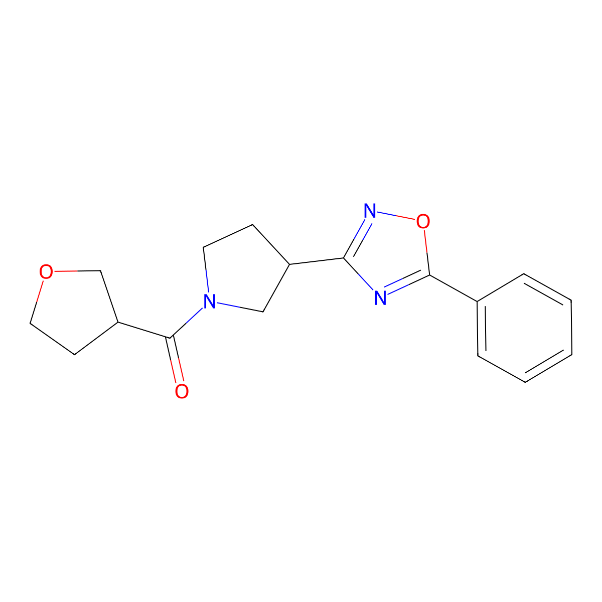 (3-(5-Phenyl-1,2,4-oxadiazol-3-yl)pyrrolidin-1-yl)(tetrahydrofuran-3-yl)methanone molecular structure, CAS 2034602-61-2