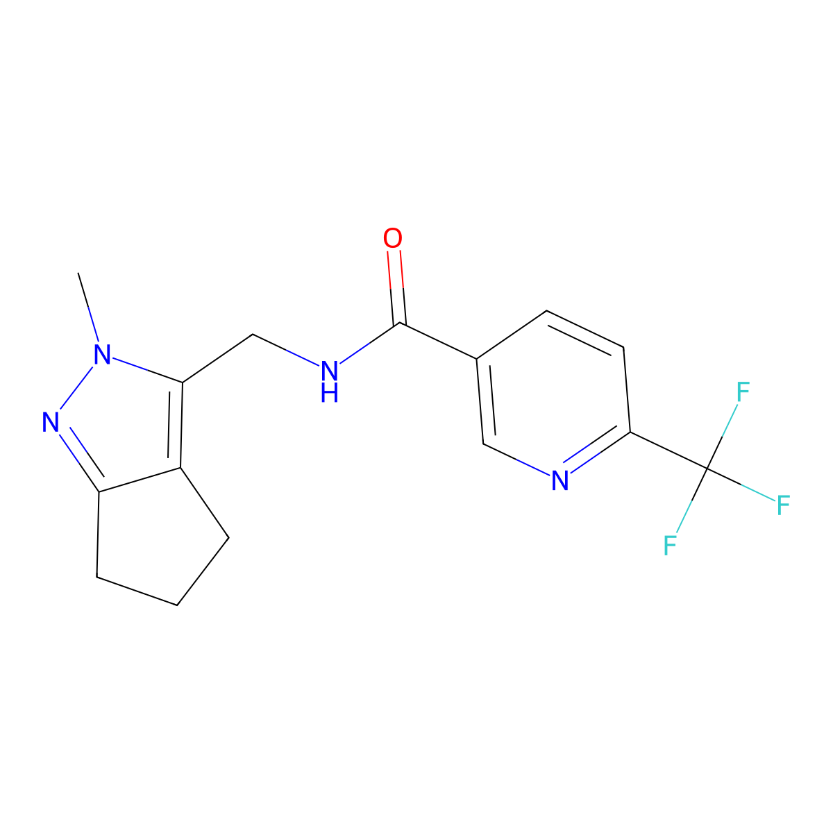 N-((2-methyl-2,4,5,6-tetrahydrocyclopenta[c]pyrazol-3-yl)methyl)-6-(trifluoromethyl)nicotinamide molecular structure, CAS 2034602-64-5