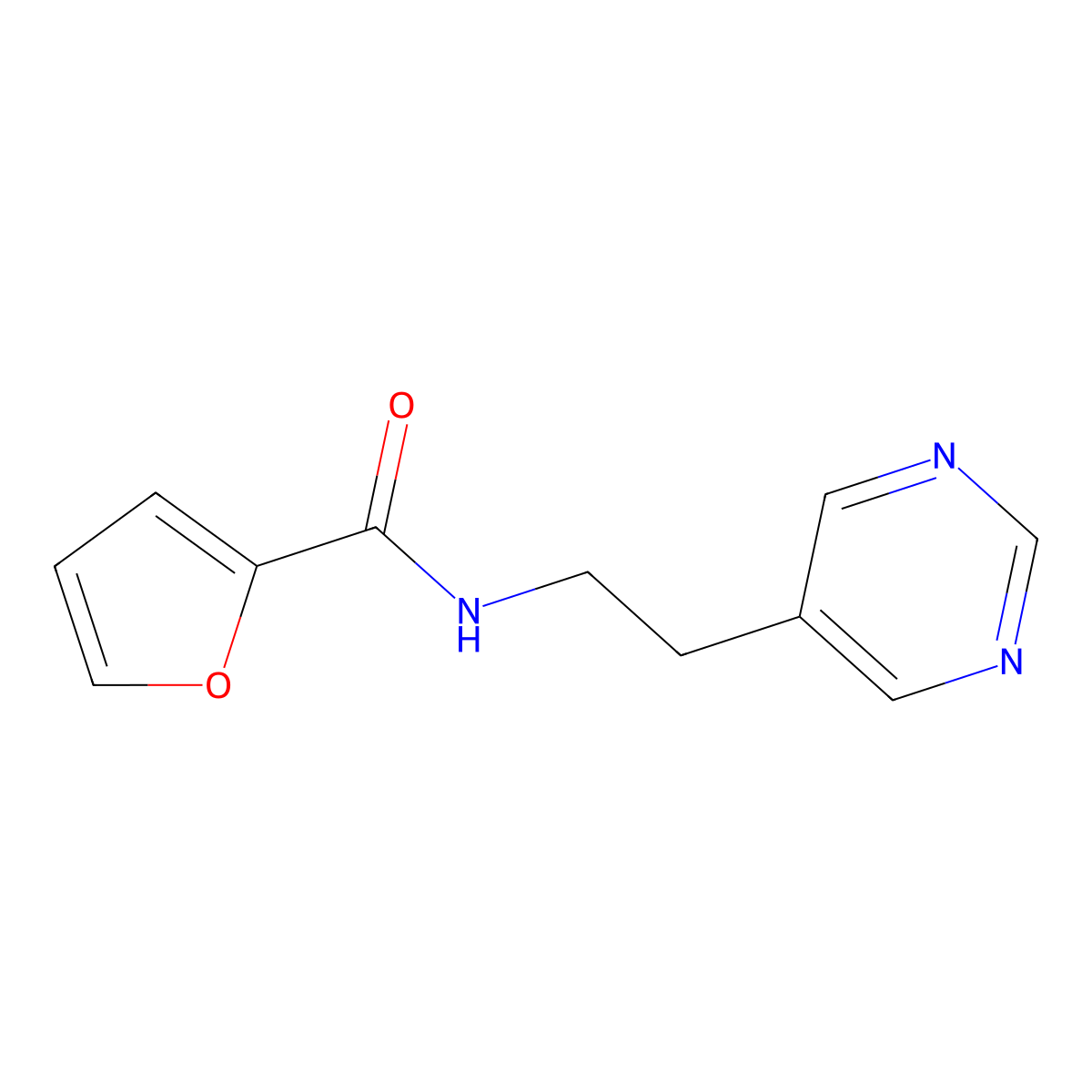 N-(2-(pyrimidin-5-yl)ethyl)furan-2-carboxamide molecular structure, CAS 2034602-65-6