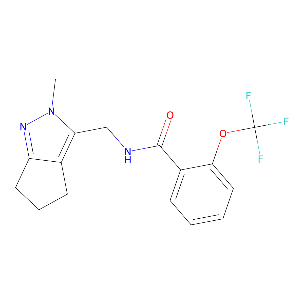 N-((2-methyl-2,4,5,6-tetrahydrocyclopenta[c]pyrazol-3-yl)methyl)-2-(trifluoromethoxy)benzamide molecular structure, CAS 2034602-69-0