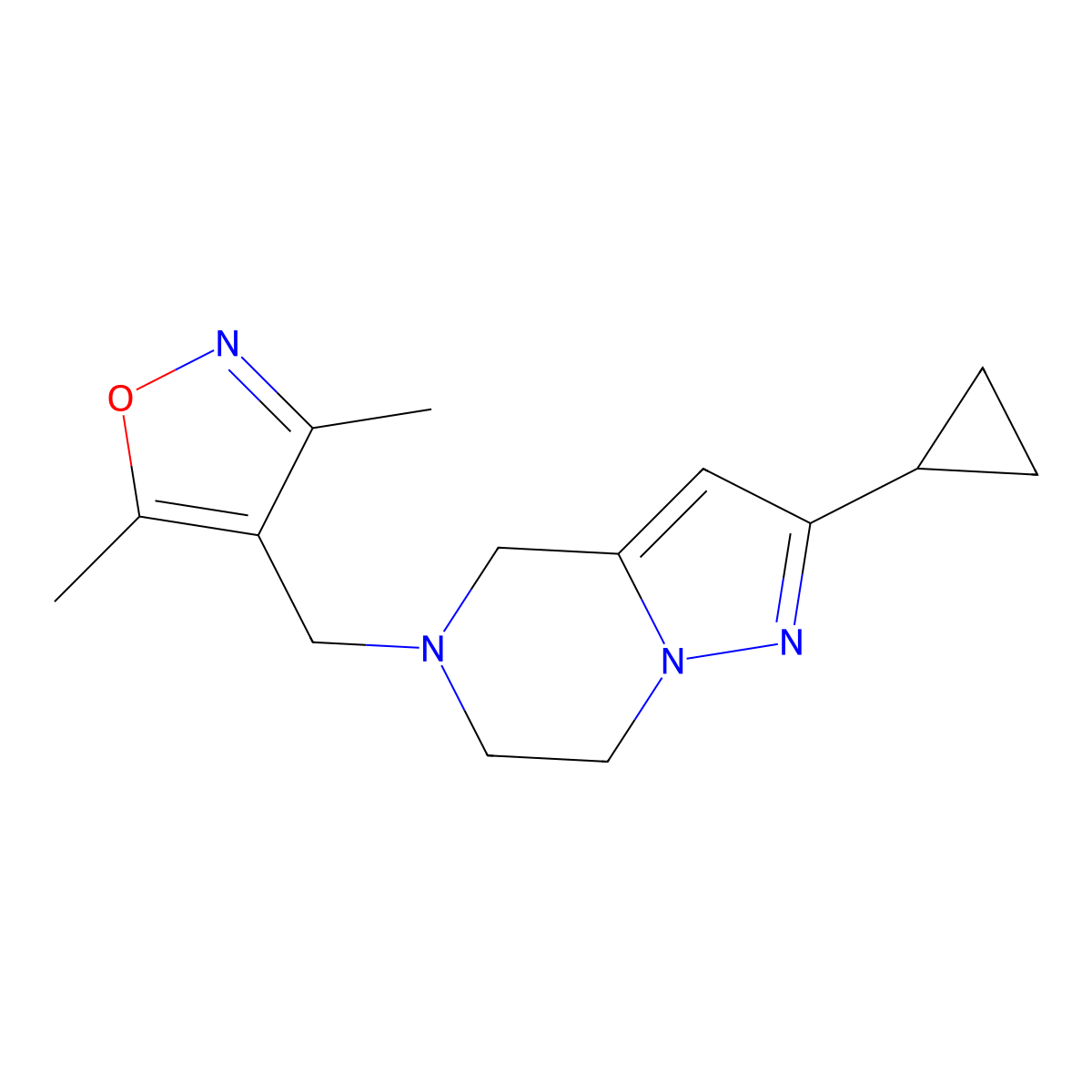 4-((2-cyclopropyl-6,7-dihydropyrazolo[1,5-a]pyrazin-5(4H)-yl)methyl)-3,5-dimethylisoxazole molecular structure, CAS 2034602-70-3