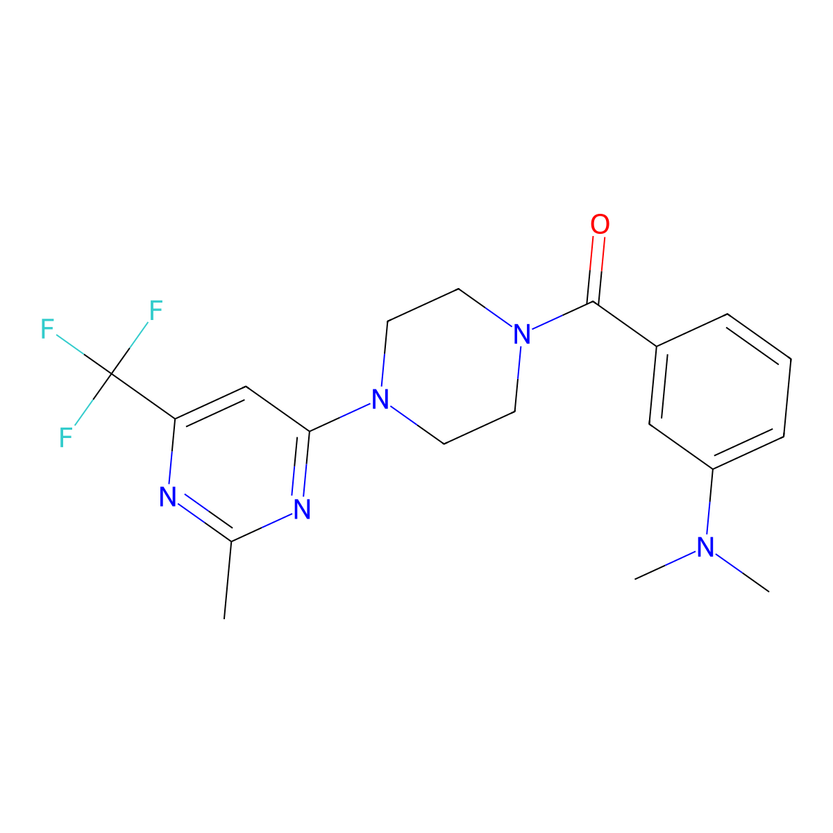 (3-(Dimethylamino)phenyl)(4-(2-methyl-6-(trifluoromethyl)pyrimidin-4-yl)piperazin-1-yl)methanone molecular structure, CAS 2034602-73-6