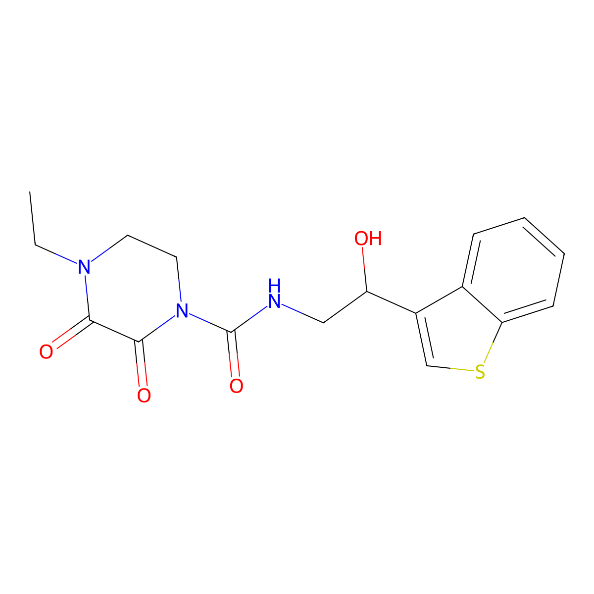 N-(2-(benzo[b]thiophen-3-yl)-2-hydroxyethyl)-4-ethyl-2,3-dioxopiperazine-1-carboxamide molecular structure, CAS 2034602-74-7