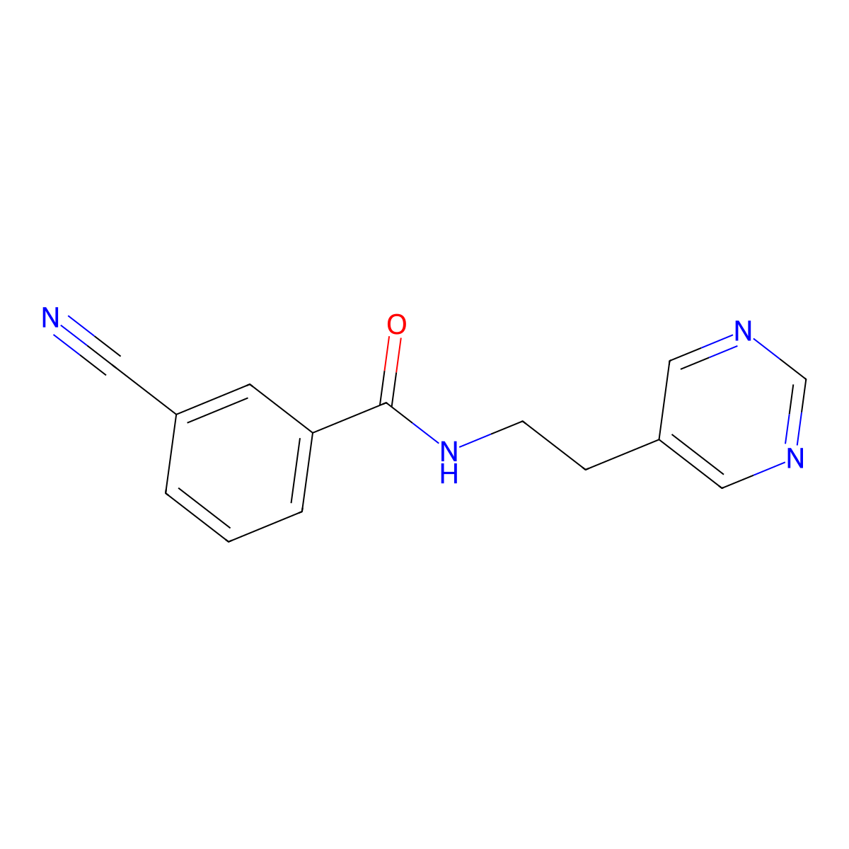3-cyano-N-(2-(pyrimidin-5-yl)ethyl)benzamide molecular structure, CAS 2034602-88-3