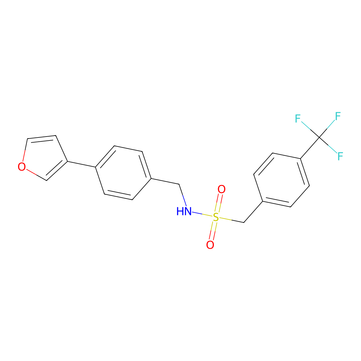 N-(4-(furan-3-yl)benzyl)-1-(4-(trifluoromethyl)phenyl)methanesulfonamide molecular structure, CAS 2034602-89-4