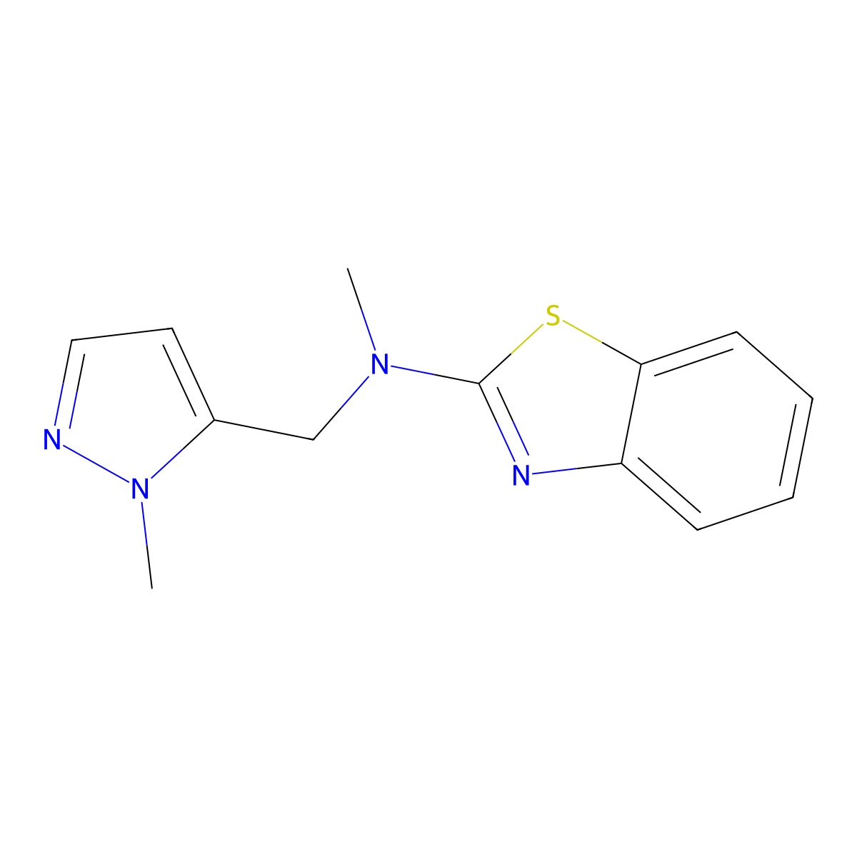 N-methyl-N-((1-methyl-1H-pyrazol-5-yl)methyl)benzo[d]thiazol-2-amine molecular structure, CAS 2034602-90-7