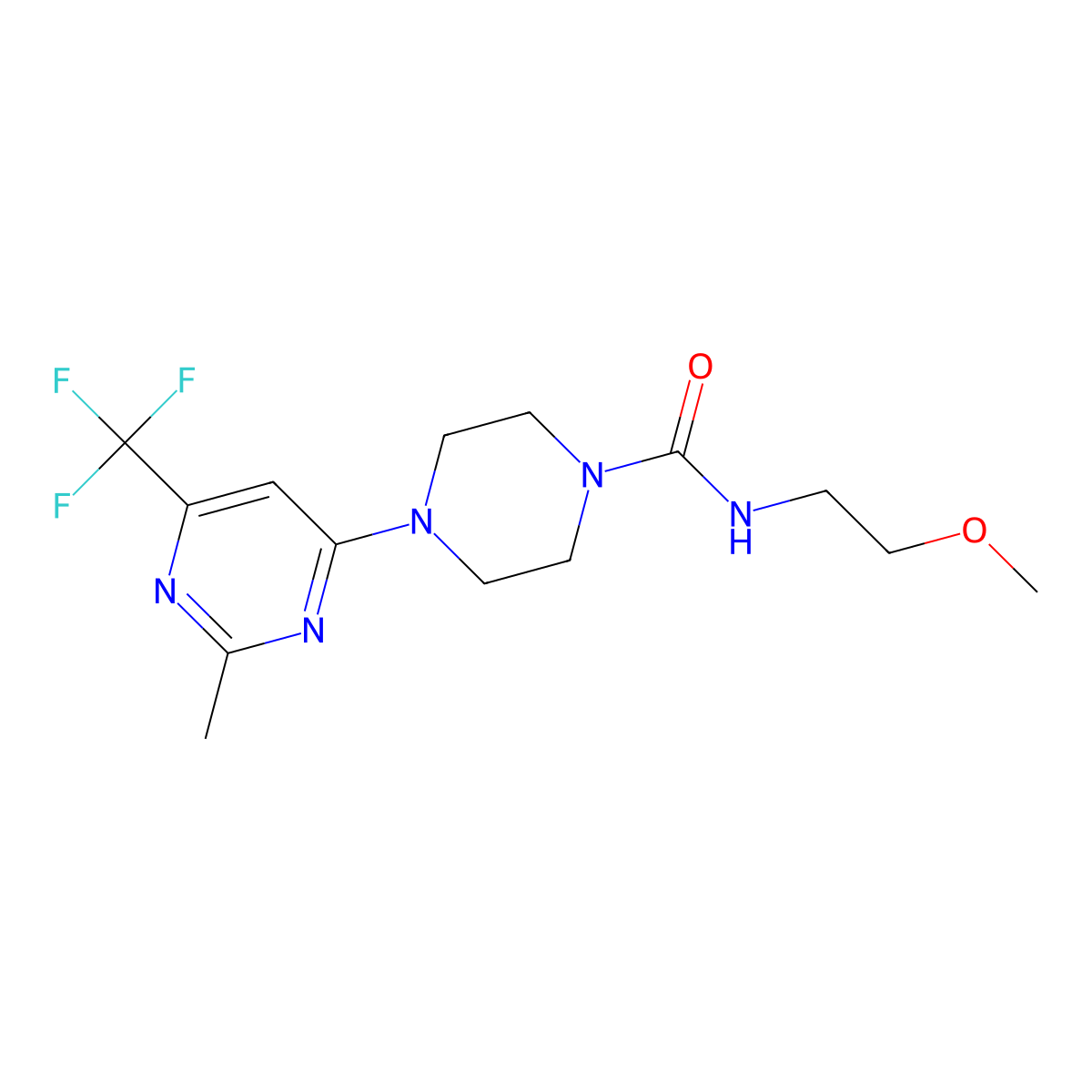 N-(2-methoxyethyl)-4-[2-methyl-6-(trifluoromethyl)pyrimidin-4-yl]piperazine-1-carboxamide molecular structure, CAS 2034602-91-8