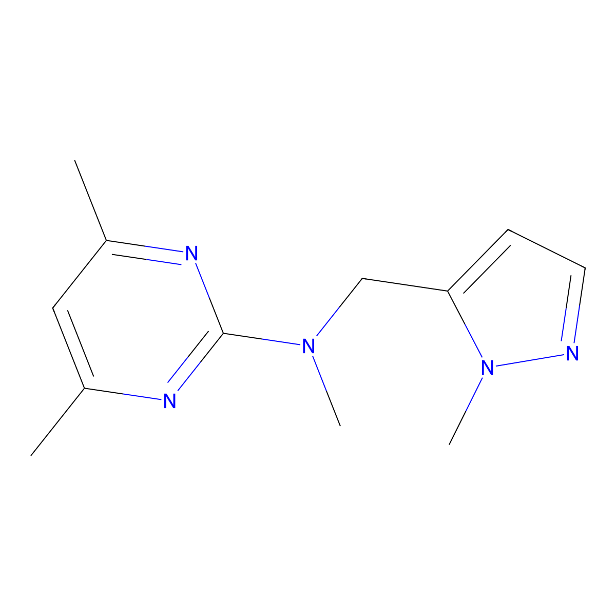 N,4,6-trimethyl-N-[(1-methyl-1H-pyrazol-5-yl)methyl]pyrimidin-2-amine molecular structure, CAS 2034602-95-2