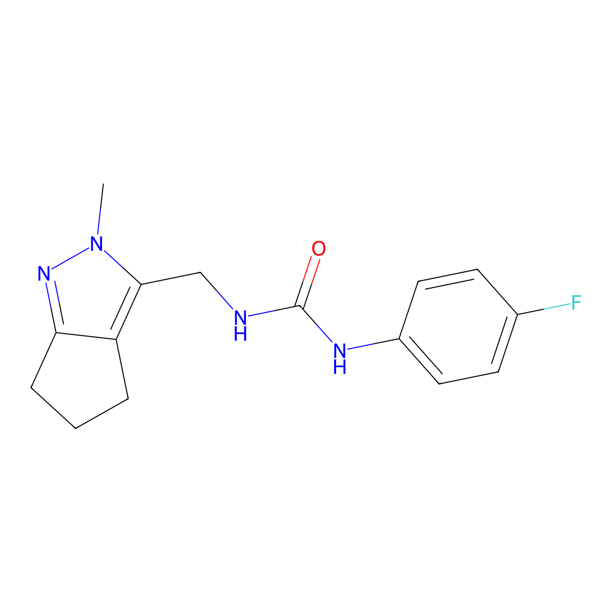 1-(4-Fluorophenyl)-3-((2-methyl-2,4,5,6-tetrahydrocyclopenta[c]pyrazol-3-yl)methyl)urea molecular structure, CAS 2034602-96-3