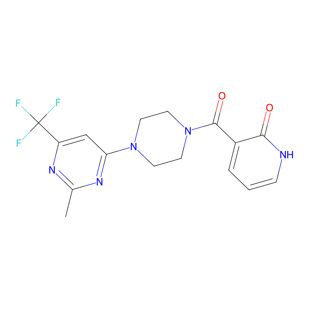(2-Hydroxypyridin-3-yl)(4-(2-methyl-6-(trifluoromethyl)pyrimidin-4-yl)piperazin-1-yl)methanone molecular structure, CAS 2034602-97-4