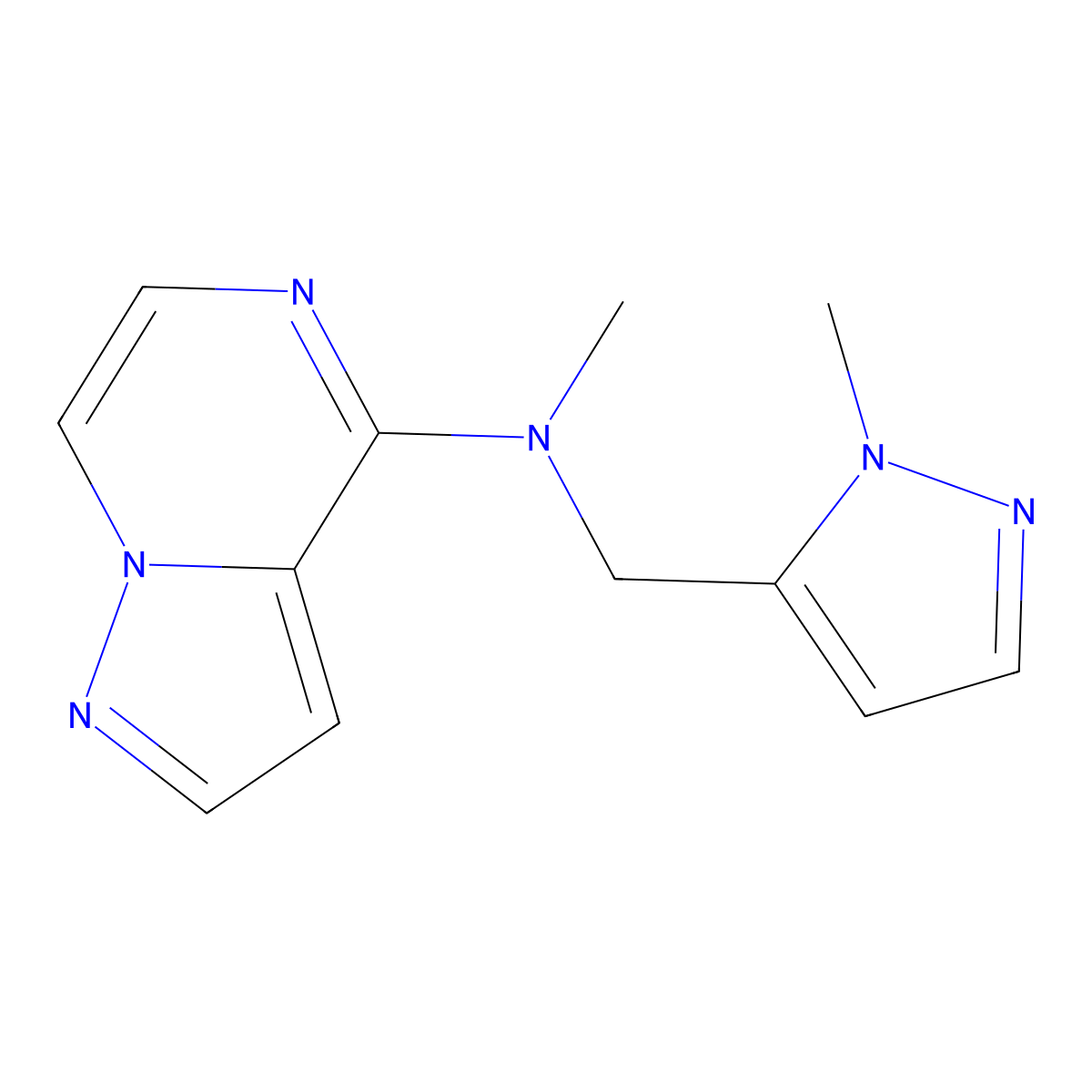 N-methyl-N-((1-methyl-1H-pyrazol-5-yl)methyl)pyrazolo[1,5-a]pyrazin-4-amine molecular structure, CAS 2034603-02-4