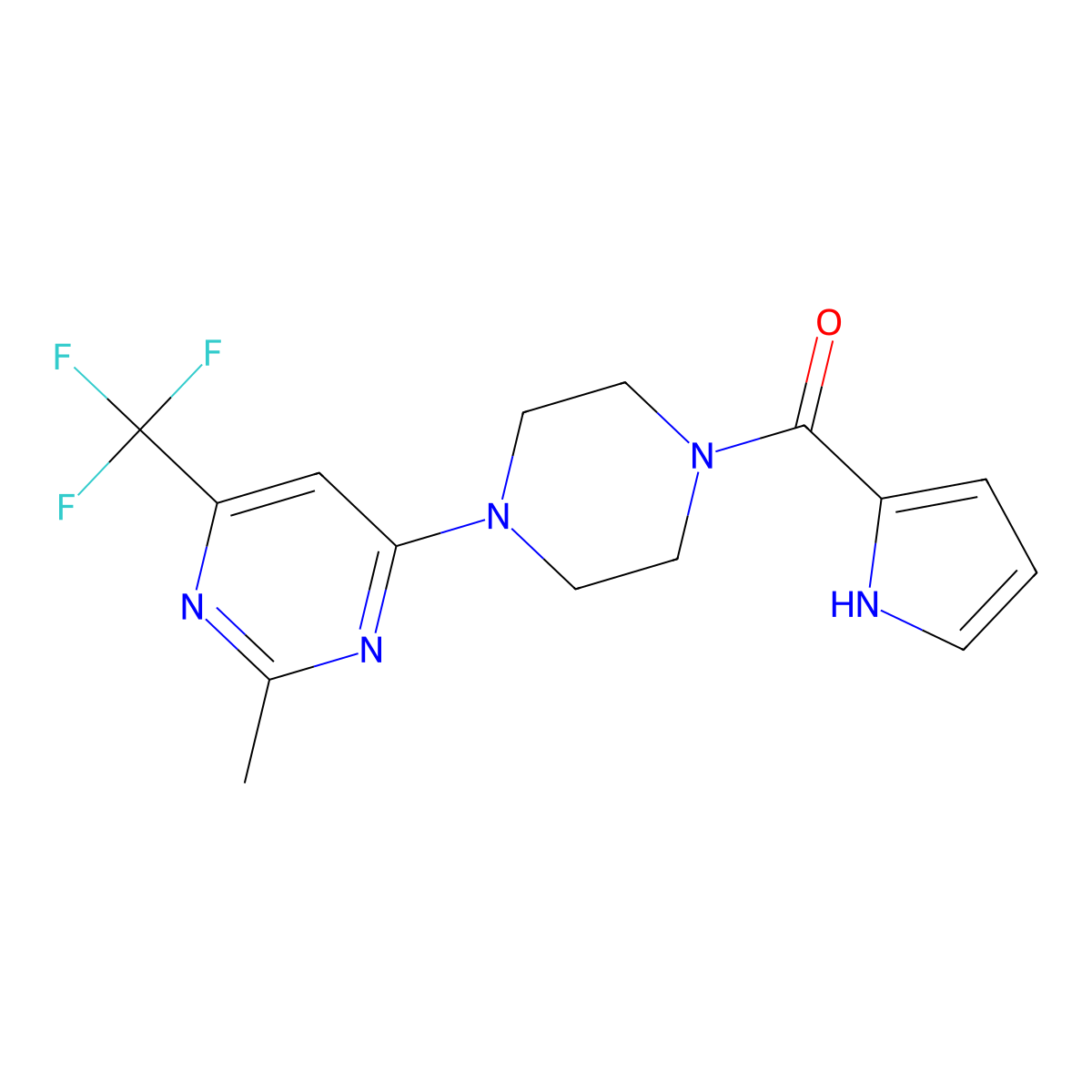 (4-(2-methyl-6-(trifluoromethyl)pyrimidin-4-yl)piperazin-1-yl)(1H-pyrrol-2-yl)methanone molecular structure, CAS 2034603-03-5