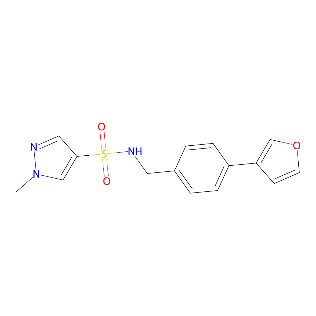 N-(4-(furan-3-yl)benzyl)-1-methyl-1H-pyrazole-4-sulfonamide molecular structure, CAS 2034603-10-4