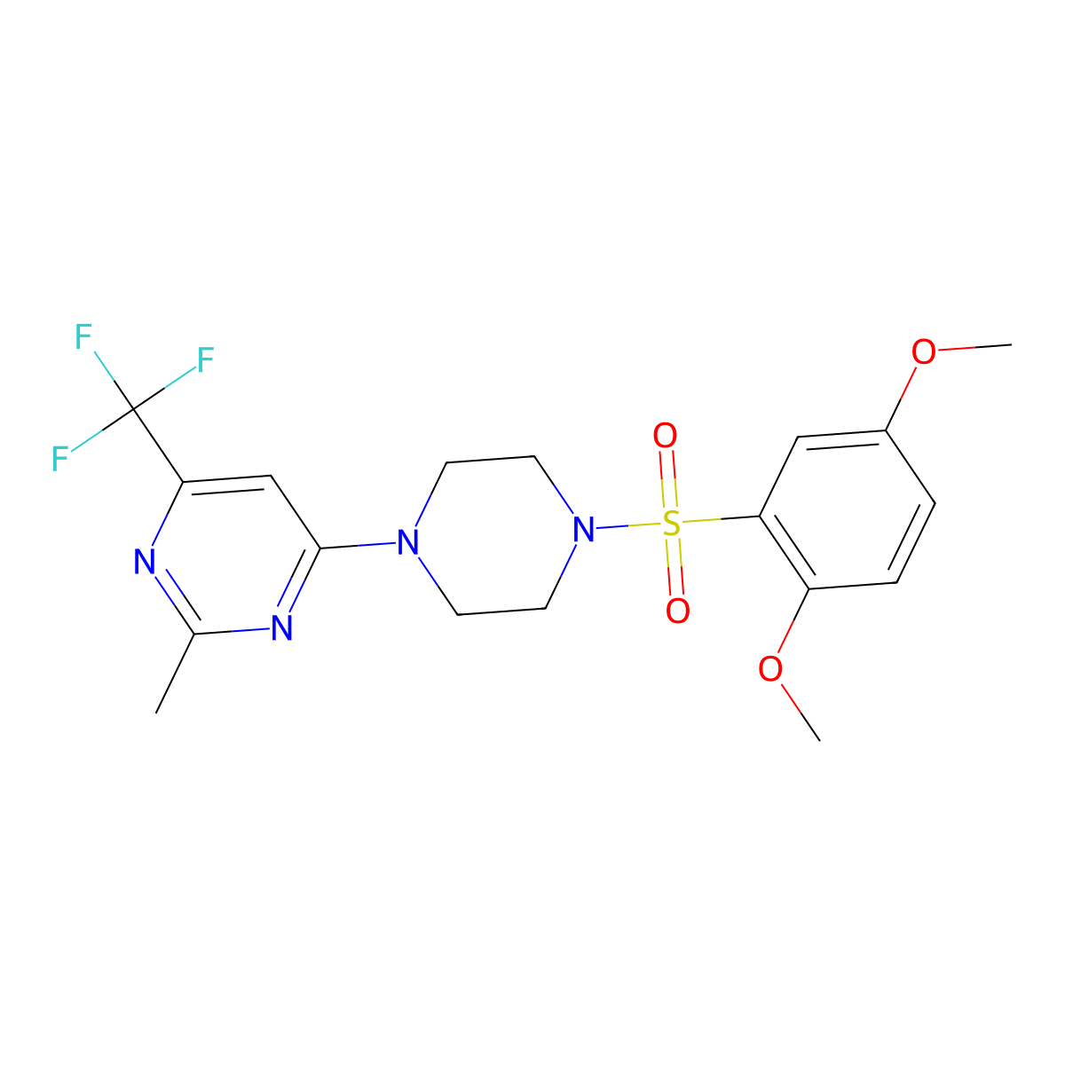 4-(4-((2,5-Dimethoxyphenyl)sulfonyl)piperazin-1-yl)-2-methyl-6-(trifluoromethyl)pyrimidine molecular structure, CAS 2034603-14-8