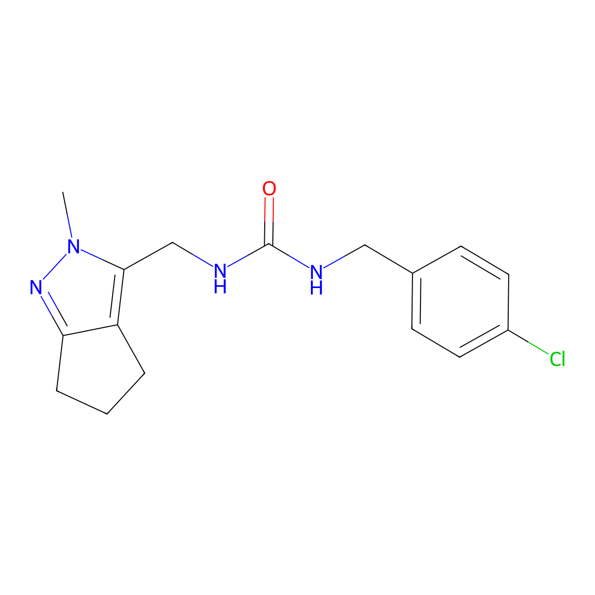 1-(4-Chlorobenzyl)-3-((2-methyl-2,4,5,6-tetrahydrocyclopenta[c]pyrazol-3-yl)methyl)urea molecular structure, CAS 2034603-15-9