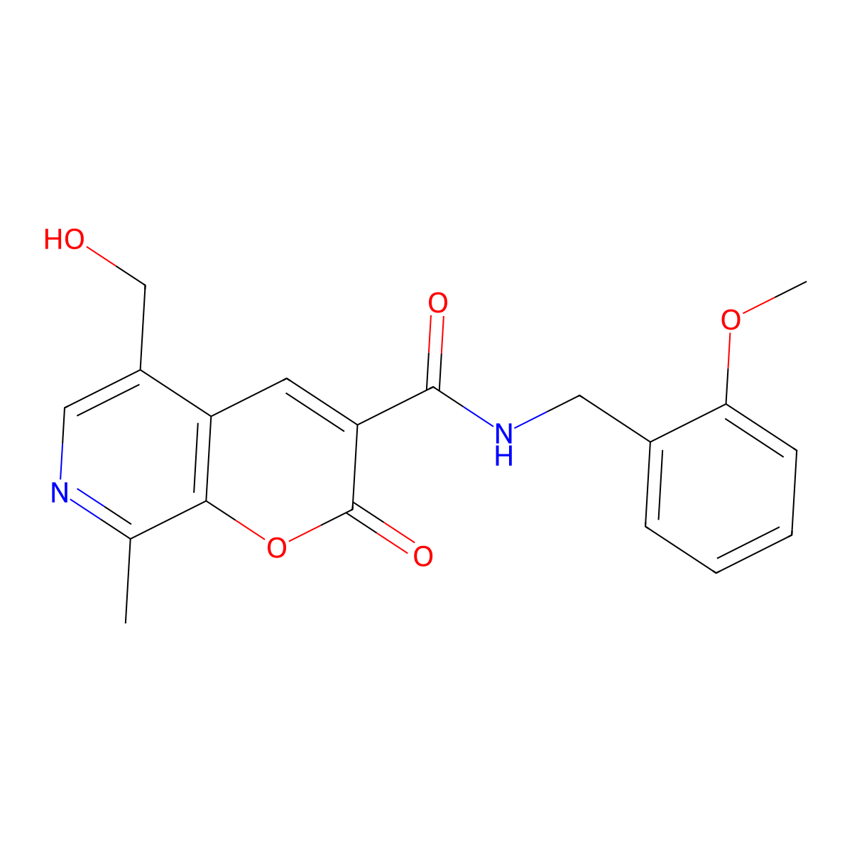 5-(hydroxymethyl)-N-(2-methoxybenzyl)-8-methyl-2-oxo-2H-pyrano[2,3-c]pyridine-3-carboxamide molecular structure, CAS 2034603-17-1