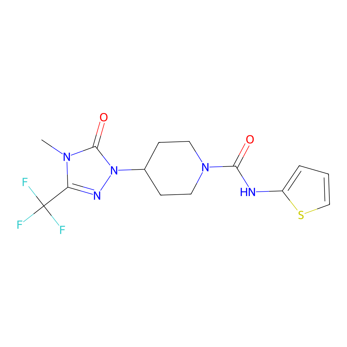 4-[4-methyl-5-oxo-3-(trifluoromethyl)-4,5-dihydro-1H-1,2,4-triazol-1-yl]-N-(thiophen-2-yl)piperidine-1-carboxamide molecular structure, CAS 2034603-34-2