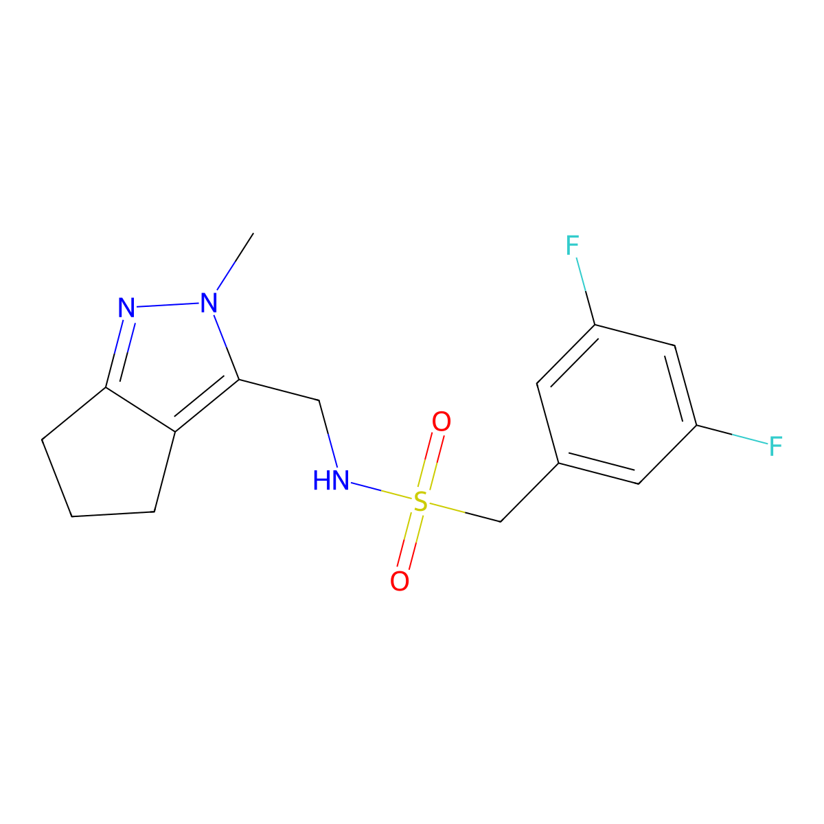 1-(3,5-difluorophenyl)-N-((2-methyl-2,4,5,6-tetrahydrocyclopenta[c]pyrazol-3-yl)methyl)methanesulfonamide molecular structure, CAS 2034603-38-6