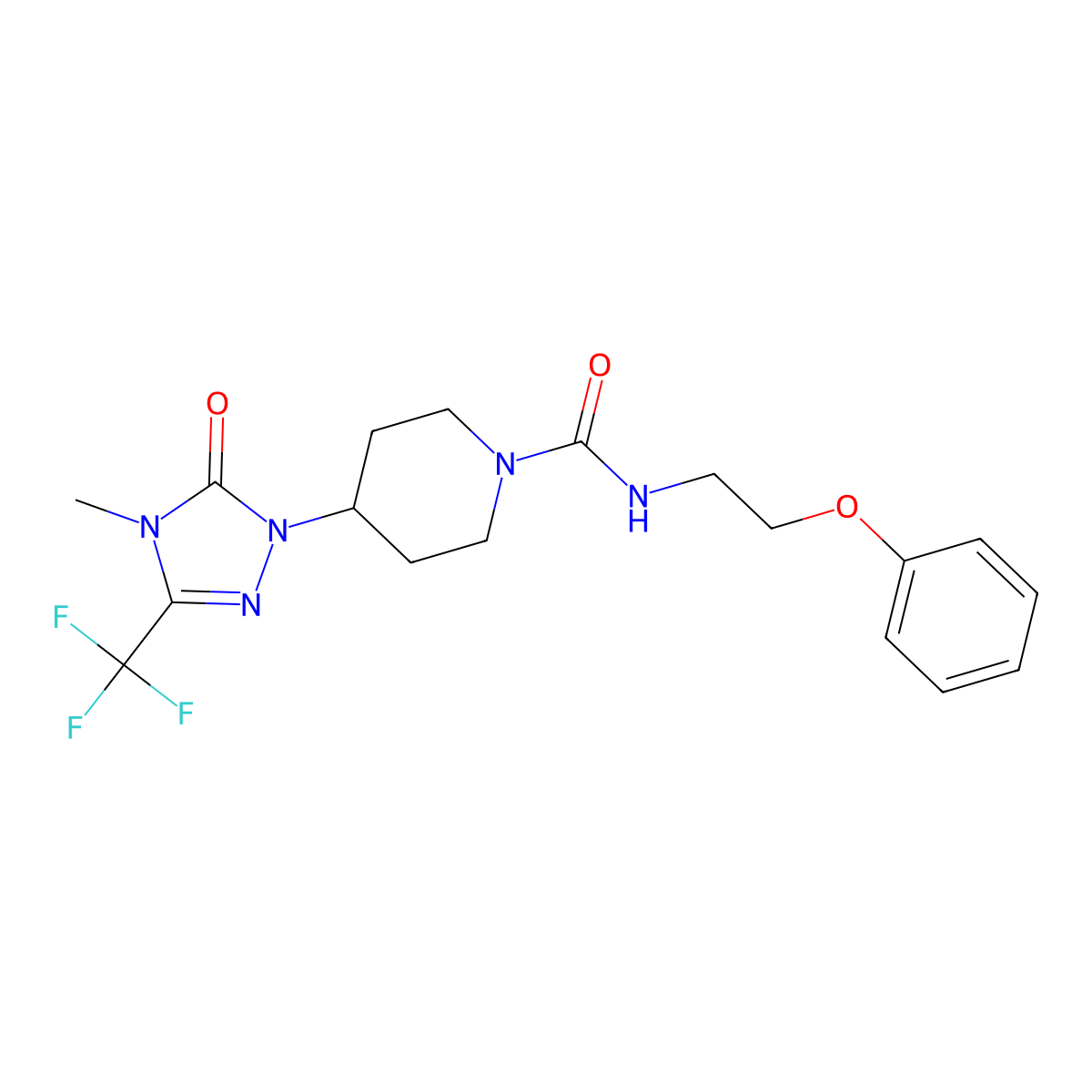4-[4-methyl-5-oxo-3-(trifluoromethyl)-4,5-dihydro-1H-1,2,4-triazol-1-yl]-N-(2-phenoxyethyl)piperidine-1-carboxamide molecular structure, CAS 2034603-43-3