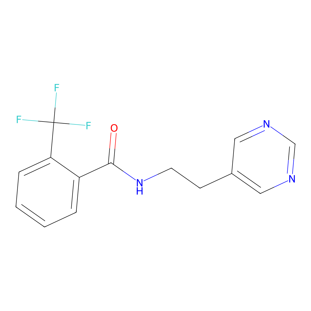 N-(2-(pyrimidin-5-yl)ethyl)-2-(trifluoromethyl)benzamide molecular structure, CAS 2034603-46-6
