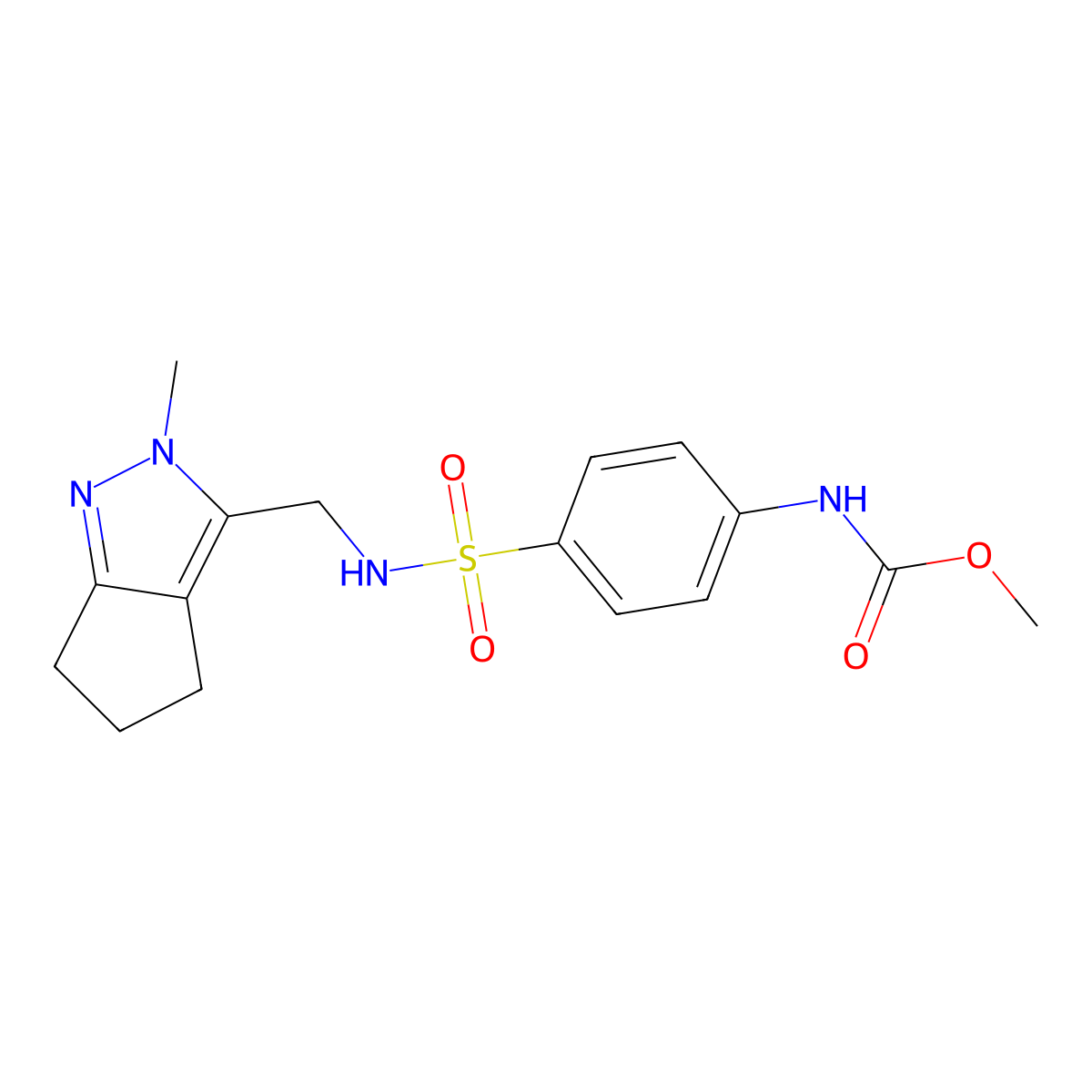 methyl (4-(N-((2-methyl-2,4,5,6-tetrahydrocyclopenta[c]pyrazol-3-yl)methyl)sulfamoyl)phenyl)carbamate molecular structure, CAS 2034603-51-3